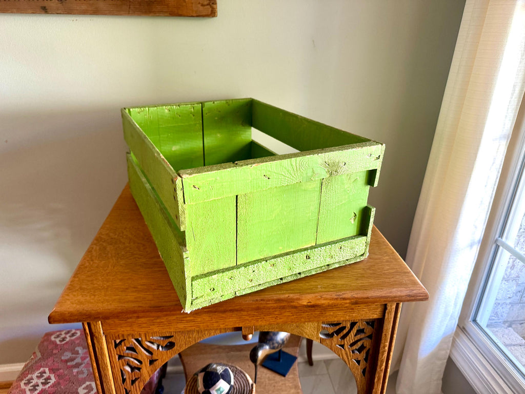 Vtg Green Wood Fruit Crate | Wooden Fruit Crate | Rustic Storage Green Storage Box | Lime Green Fruit Box