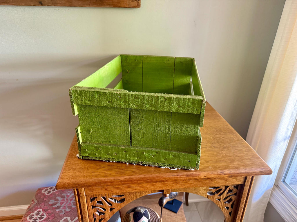 Vtg Green Wood Fruit Crate | Wooden Fruit Crate | Rustic Storage Green Storage Box | Lime Green Fruit Box
