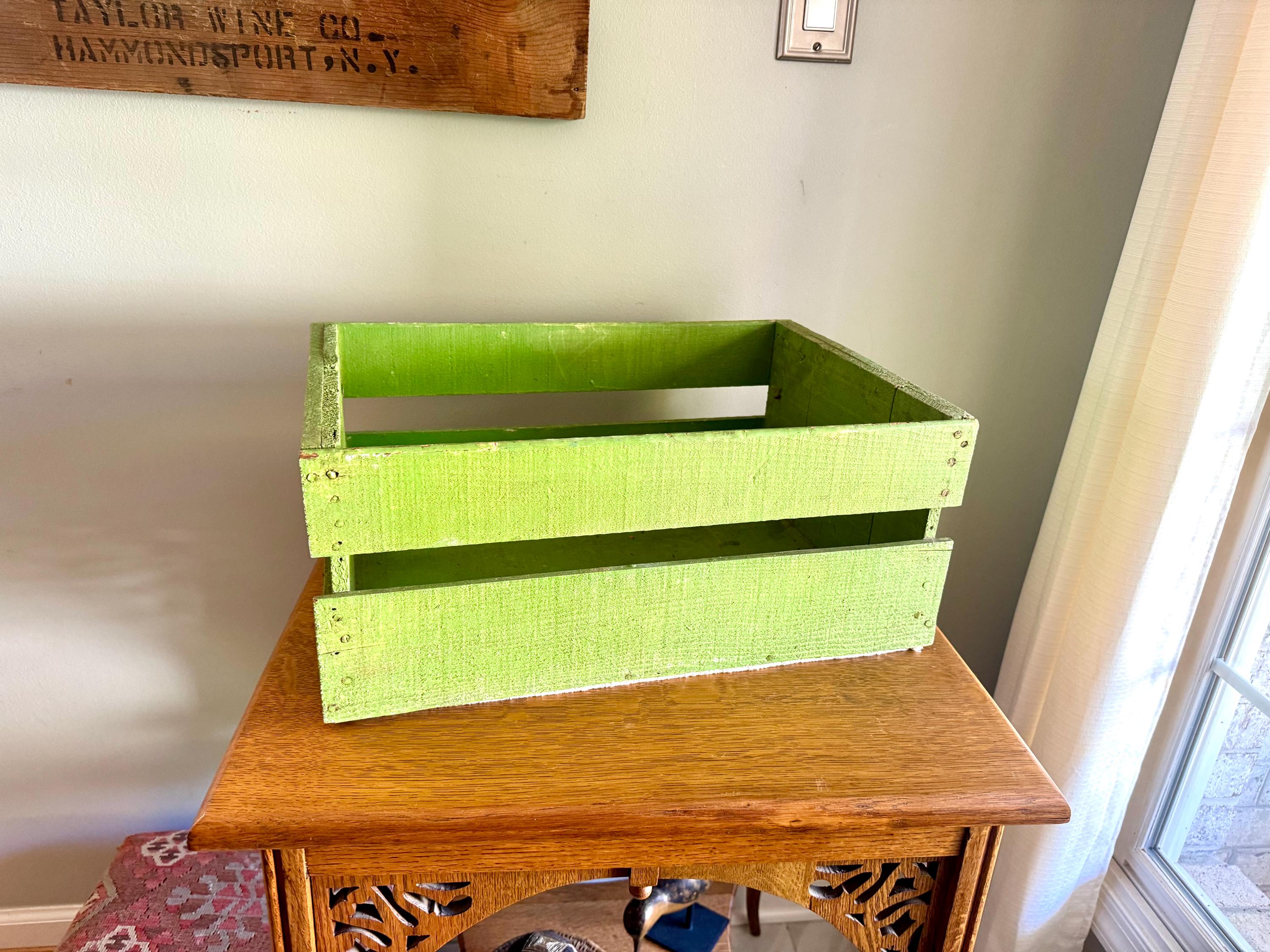 Vtg Green Wood Fruit Crate | Wooden Fruit Crate | Rustic Storage Green Storage Box | Lime Green Fruit Box