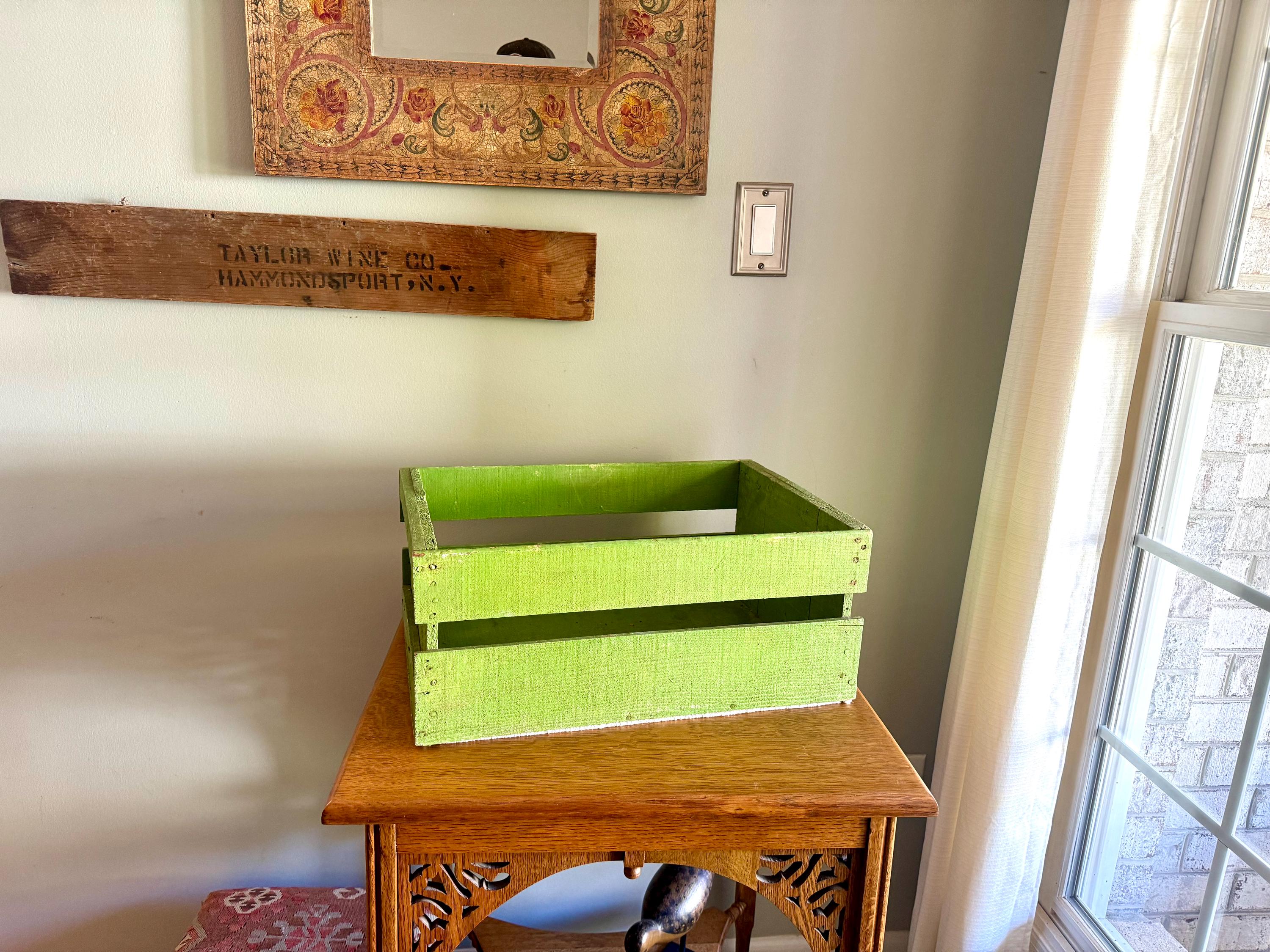 Vtg Green Wood Fruit Crate | Wooden Fruit Crate | Rustic Storage Green Storage Box | Lime Green Fruit Box