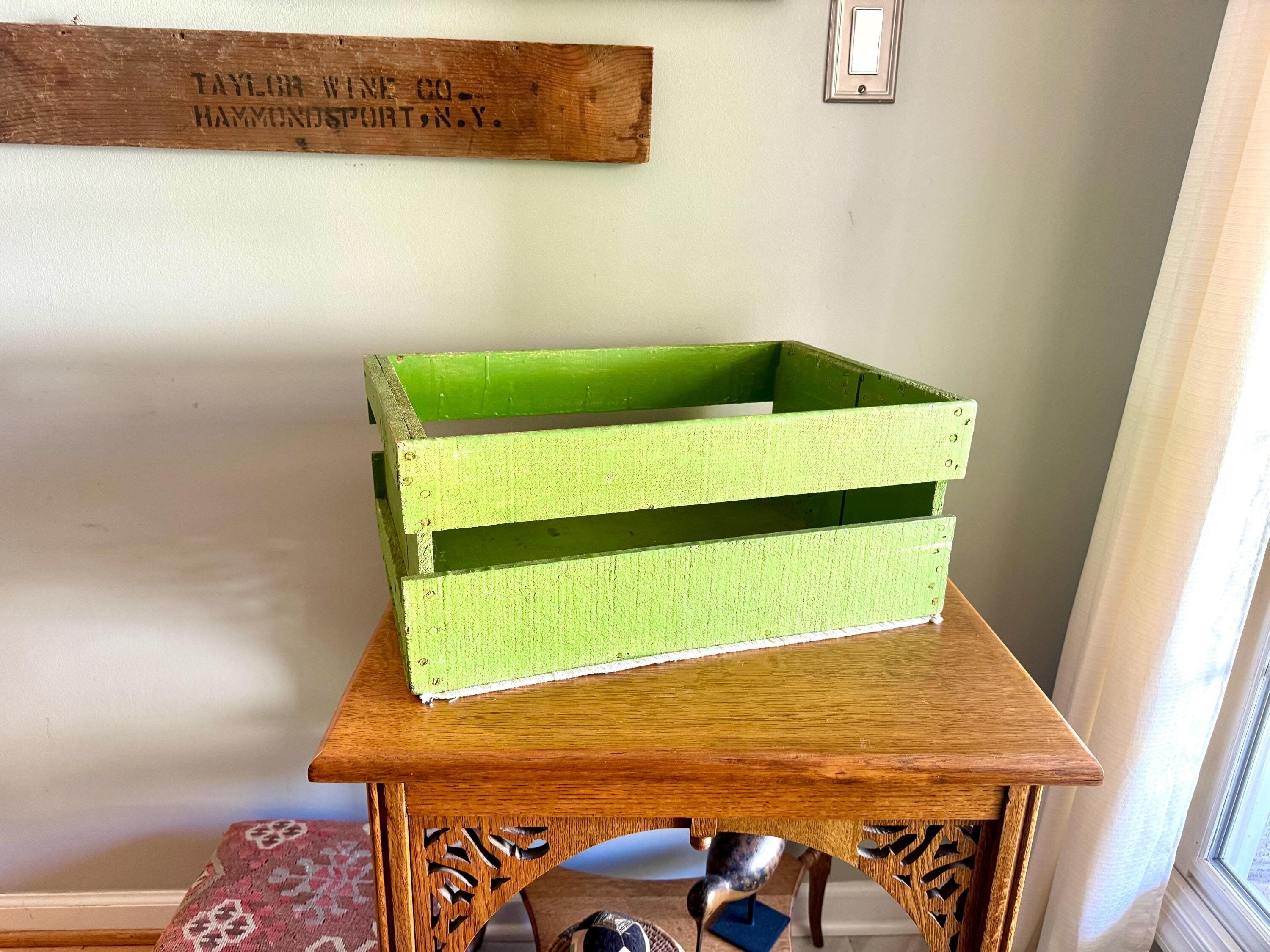 Vtg Green Wood Fruit Crate | Wooden Fruit Crate | Rustic Storage Green Storage Box | Lime Green Fruit Box