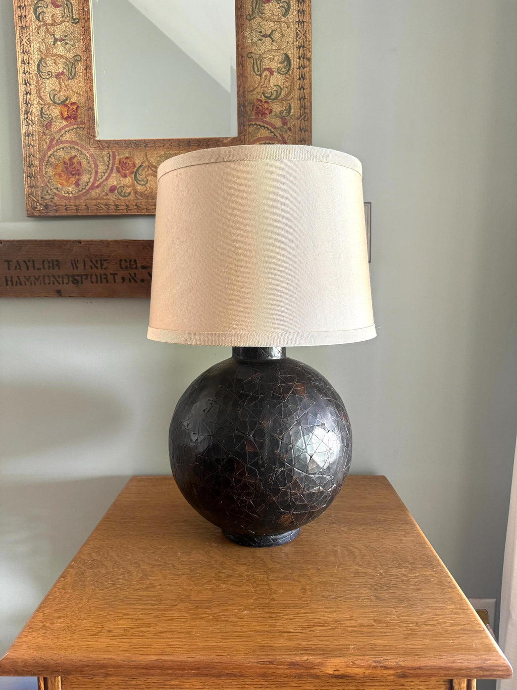 Vtg Ethan Allen Textured Orb Lamp | Large Textured Brown Orb Lamp | Round Textured Ethan Allen Table Lamp