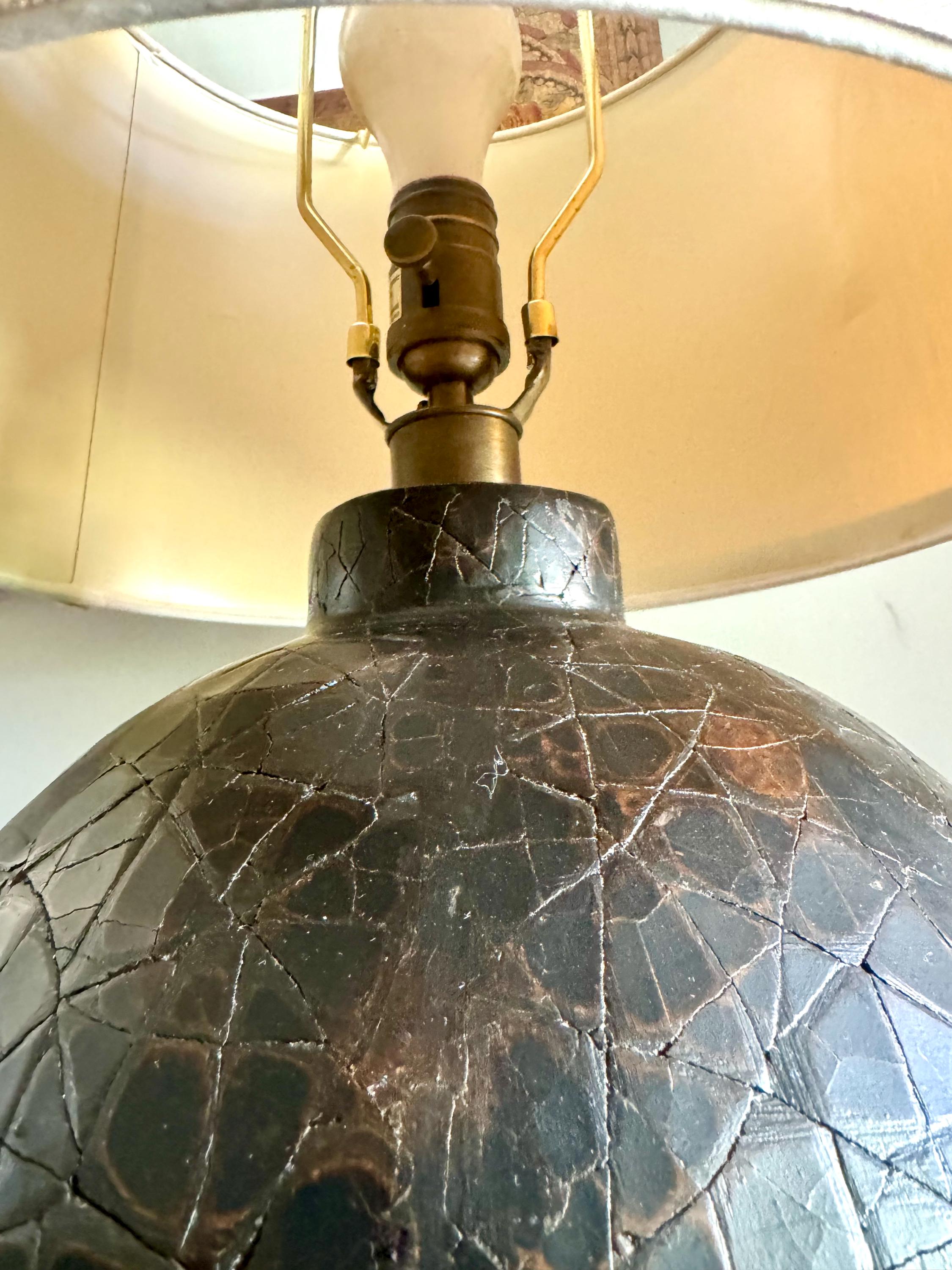 Vtg Ethan Allen Textured Orb Lamp | Large Textured Brown Orb Lamp | Round Textured Ethan Allen Table Lamp