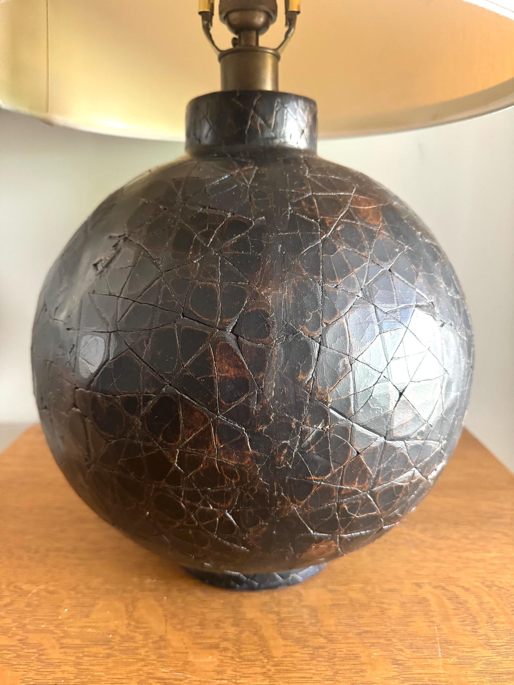 Vtg Ethan Allen Textured Orb Lamp | Large Textured Brown Orb Lamp | Round Textured Ethan Allen Table Lamp