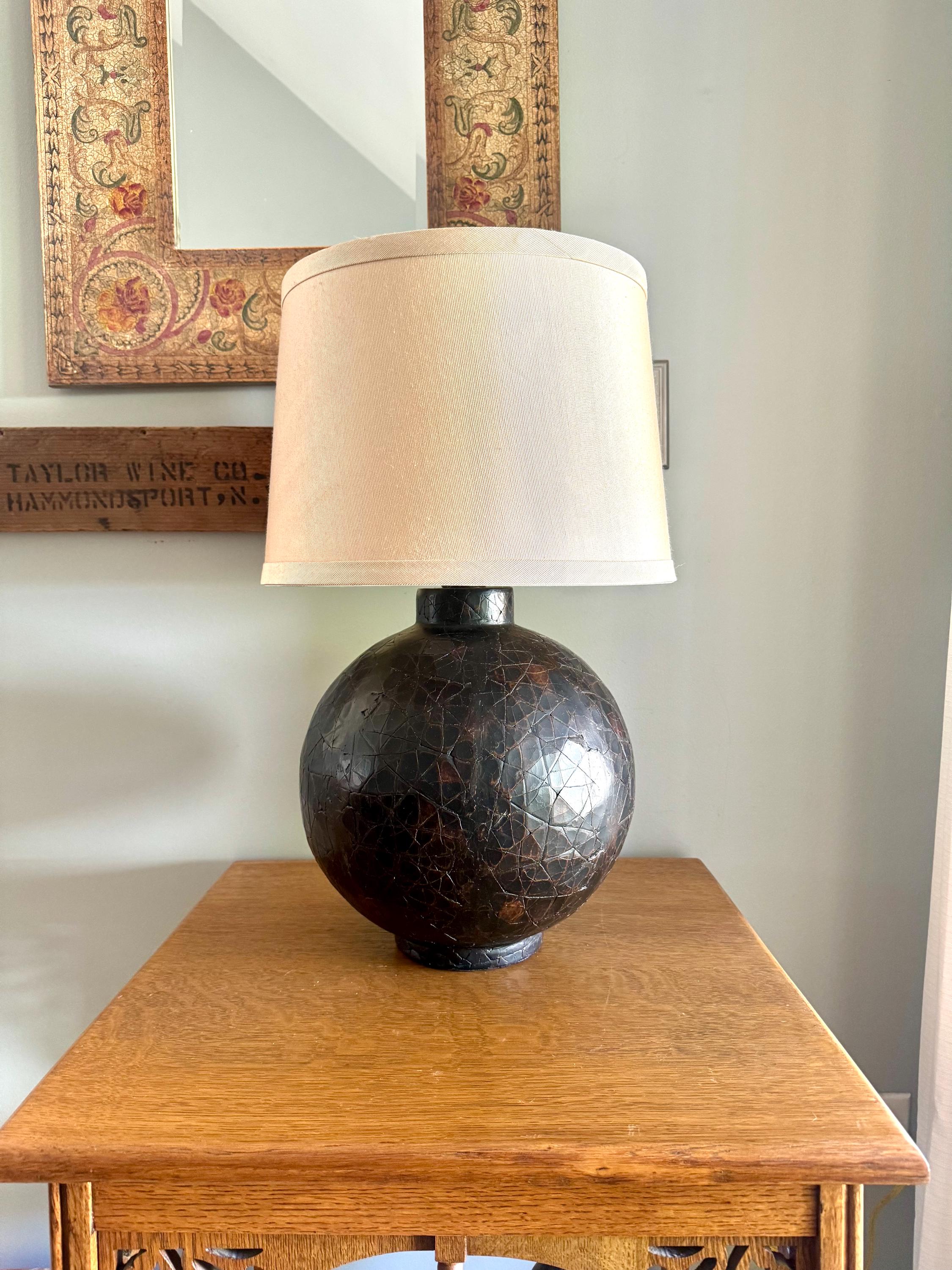 Vtg Ethan Allen Textured Orb Lamp | Large Textured Brown Orb Lamp | Round Textured Ethan Allen Table Lamp