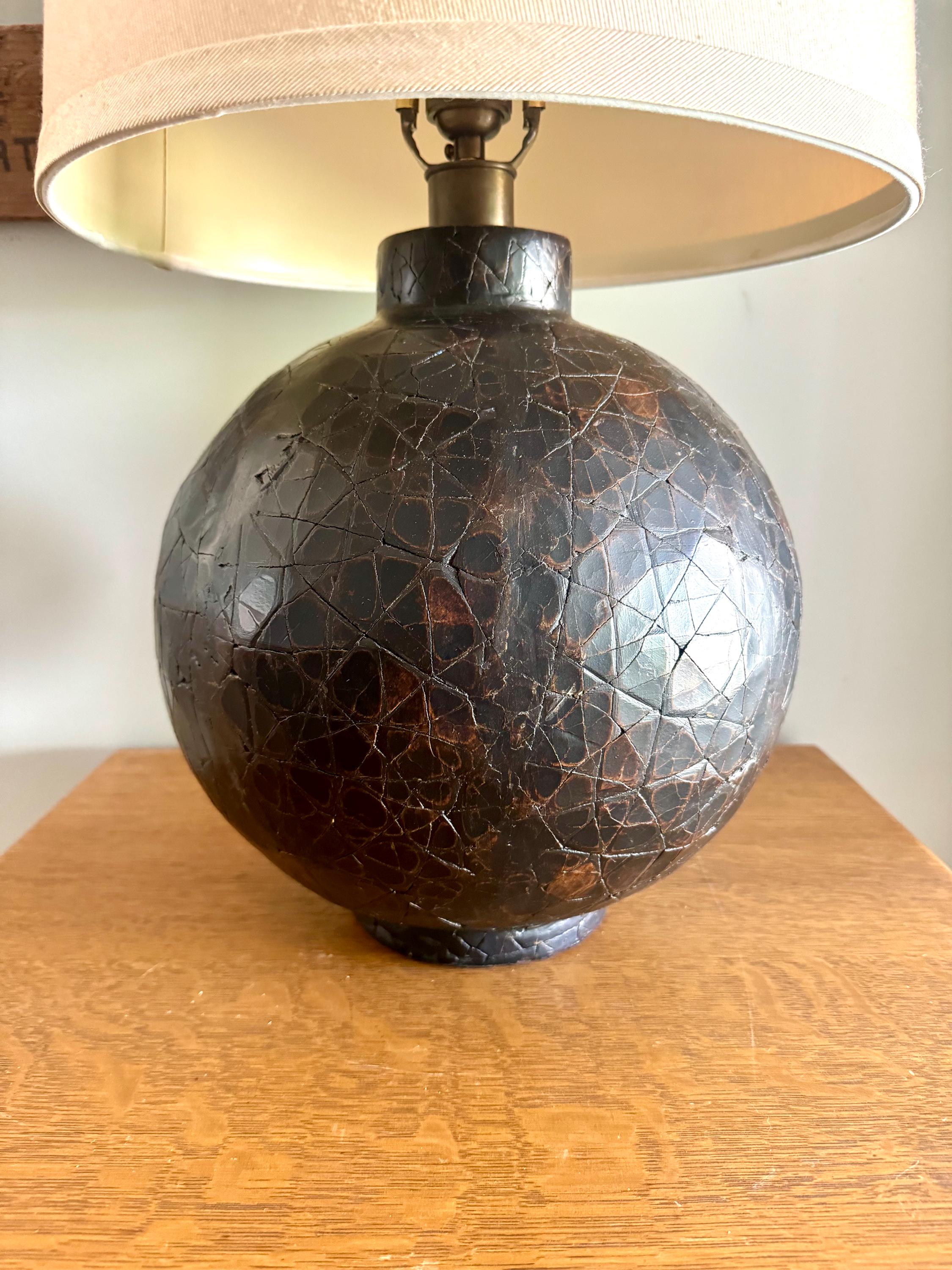 Vtg Ethan Allen Textured Orb Lamp | Large Textured Brown Orb Lamp | Round Textured Ethan Allen Table Lamp