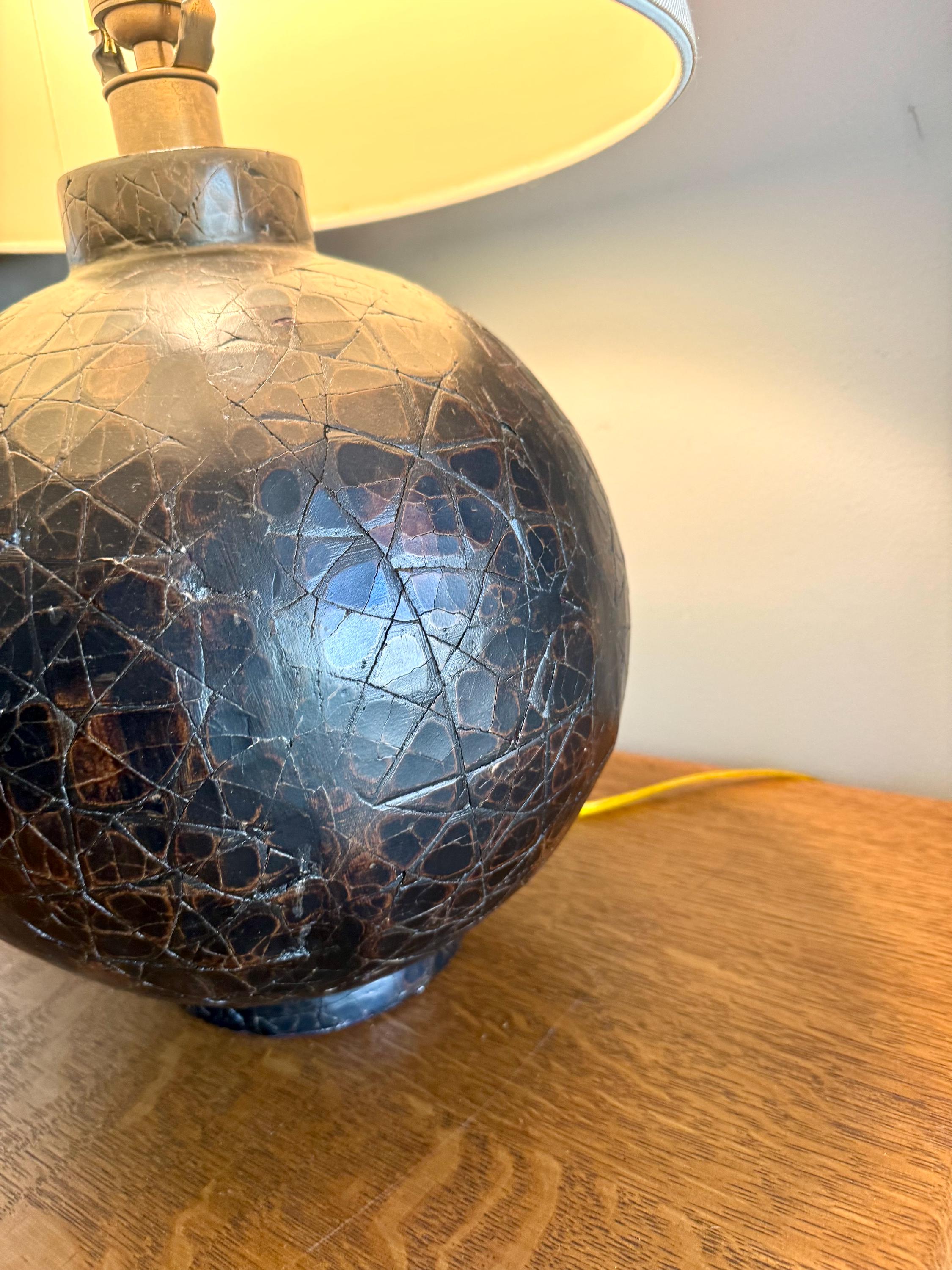 Vtg Ethan Allen Textured Orb Lamp | Large Textured Brown Orb Lamp | Round Textured Ethan Allen Table Lamp
