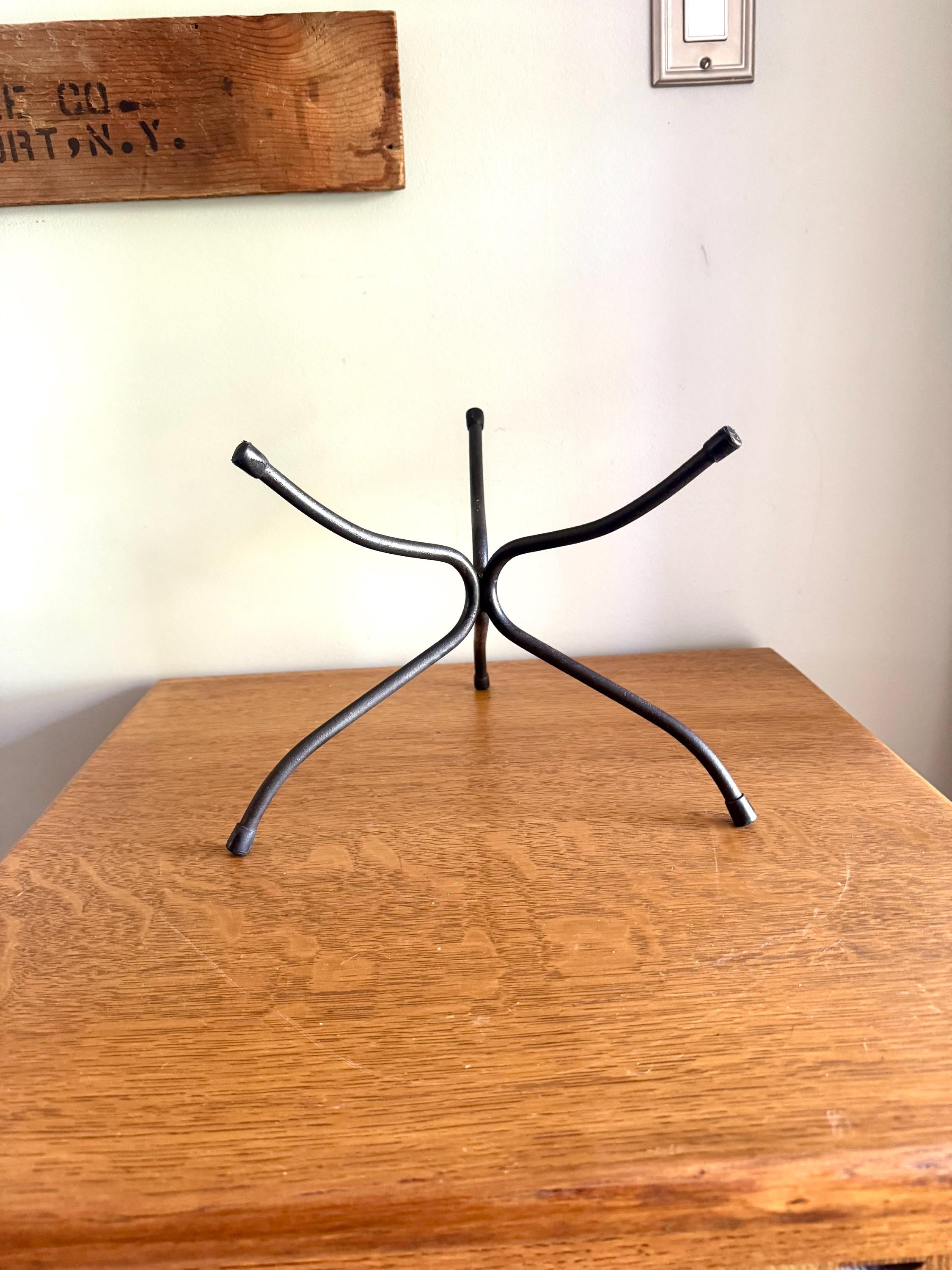 Vtg Bent Iron Plant Stand | Bent Iron Bowl Stand | Unique Bowl Stand | Double Side Stand