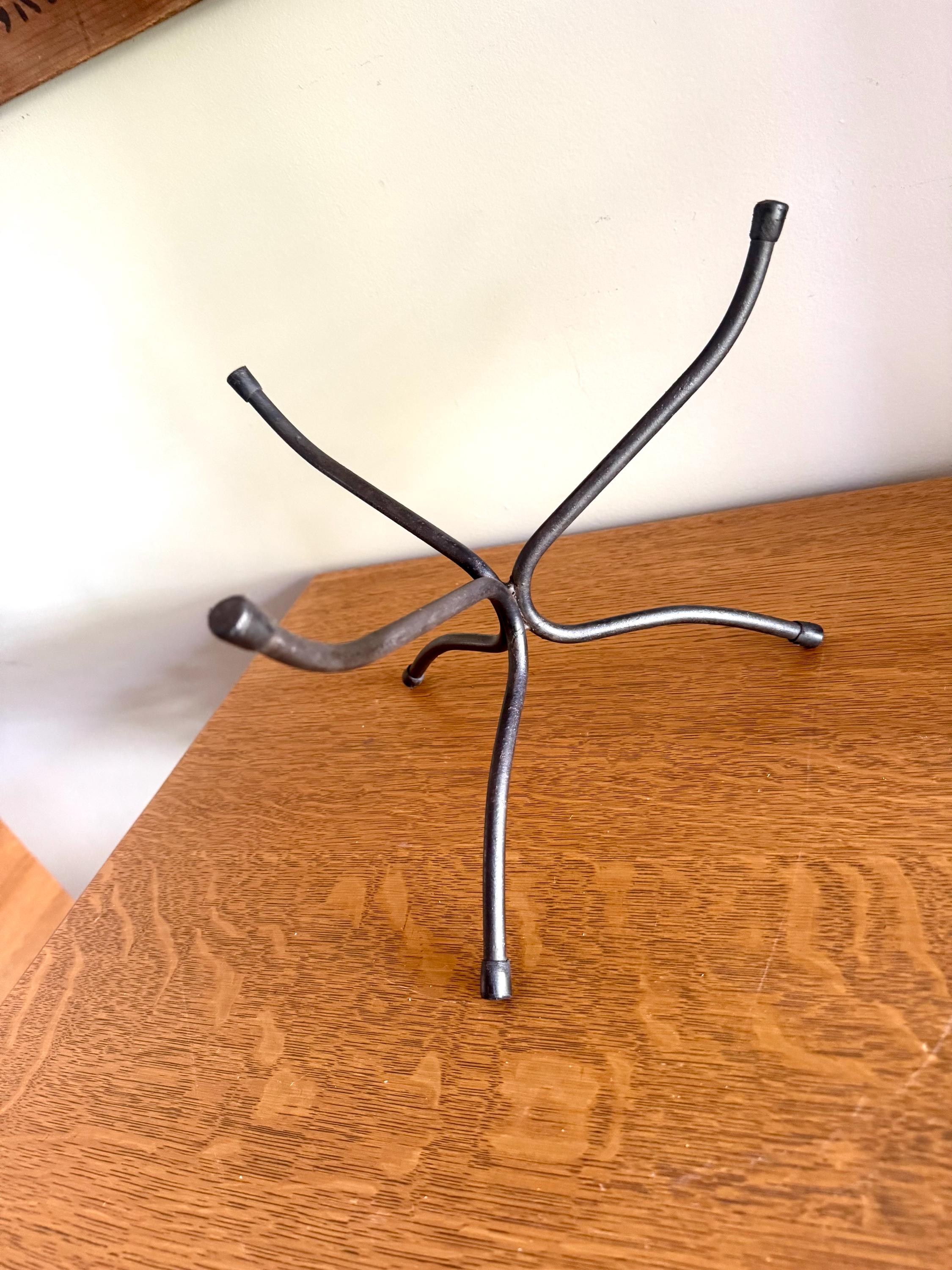 Vtg Bent Iron Plant Stand | Bent Iron Bowl Stand | Unique Bowl Stand | Double Side Stand