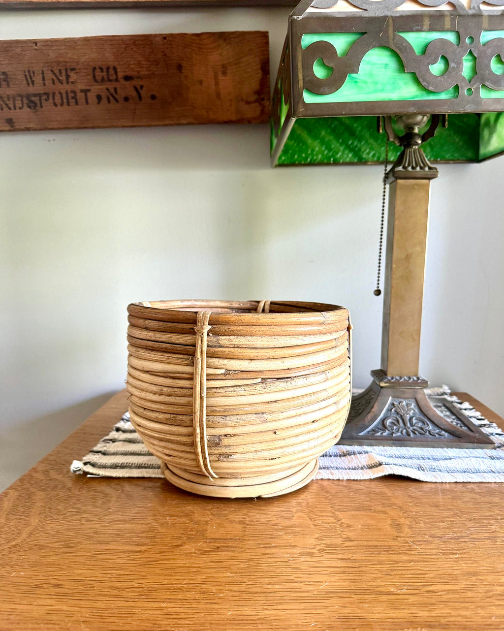 Vtg Coiled Pencil Reed Bowl | Pencil Reed Bamboo Bowl | Gabriella Crespi Style Rattan Basket | Center Piece Basket
