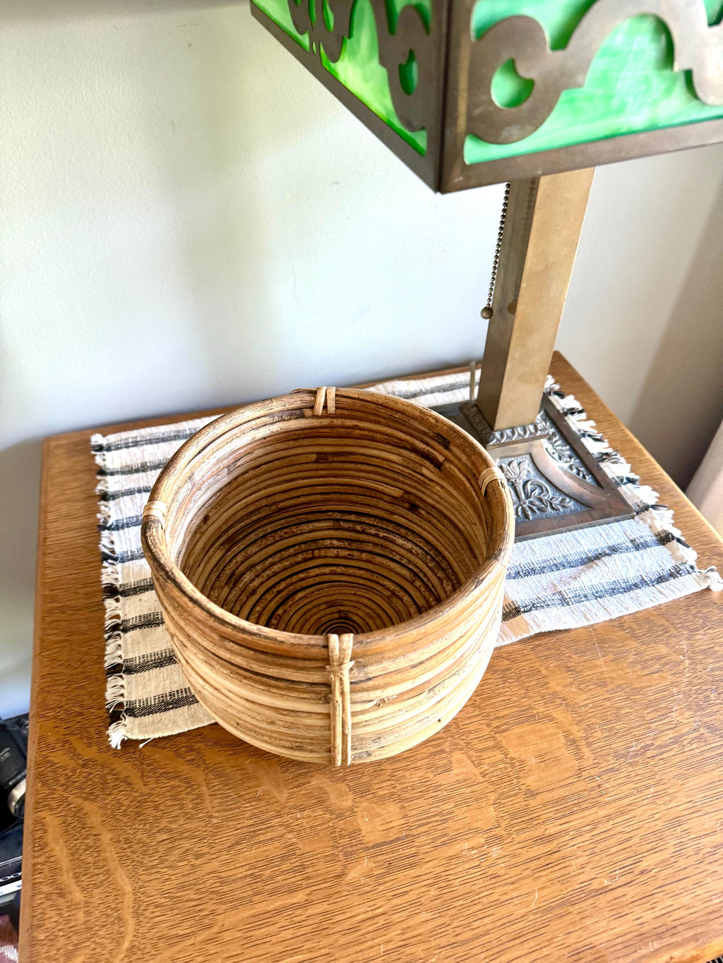 Vtg Coiled Pencil Reed Bowl | Pencil Reed Bamboo Bowl | Gabriella Crespi Style Rattan Basket | Center Piece Basket