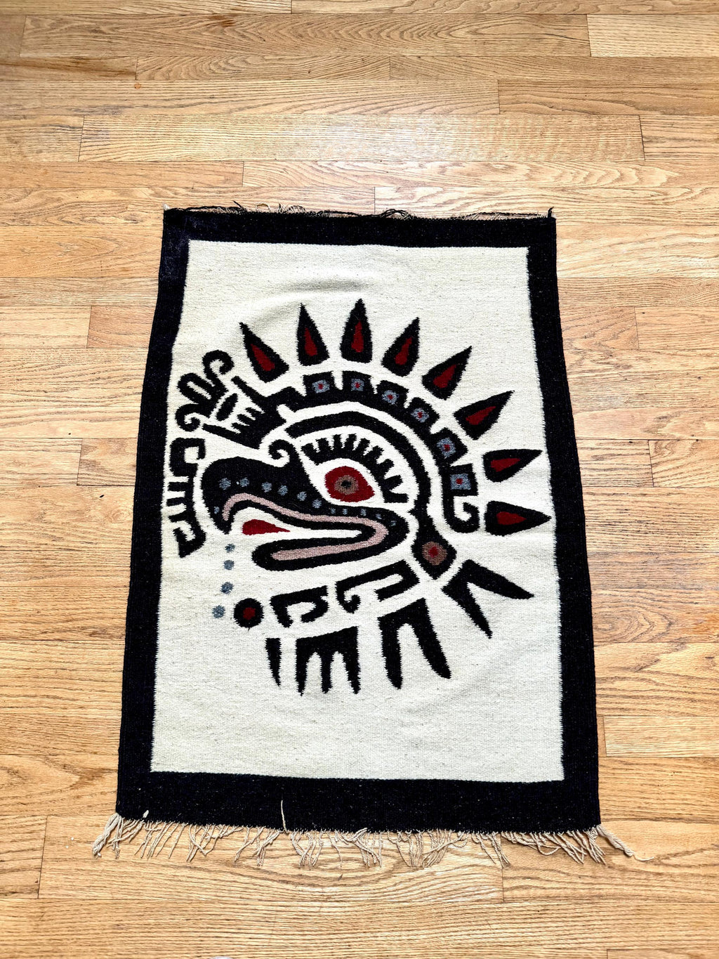 Vtg Native American Kilim Rug | Native Eagle Woven Small Rug | Aztek Kilim Eagle Rug | Native Eagle Woven Tapestry