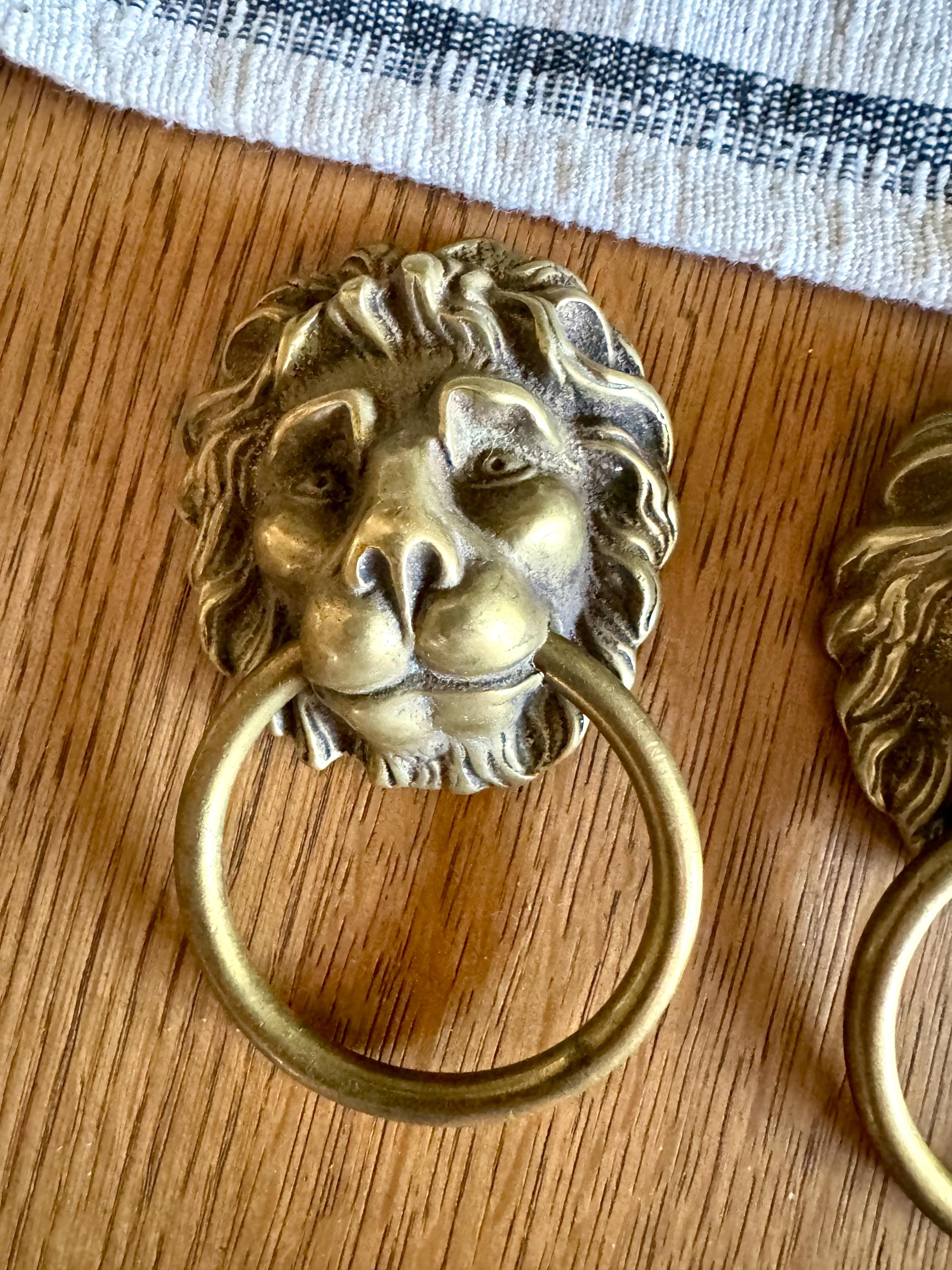 1 Large Vintage Brass Lion's Head Door Pull | Rustic Door Knocker | Lion Head Door Pull | Decorative Hollywood Regency Drawer Pull | Price for 1
