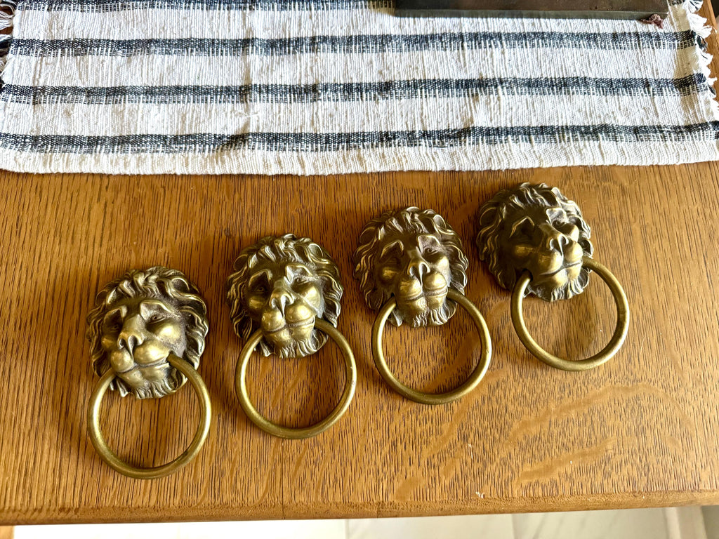 1 Large Vintage Brass Lion's Head Door Pull | Rustic Door Knocker | Lion Head Door Pull | Decorative Hollywood Regency Drawer Pull | Price for 1