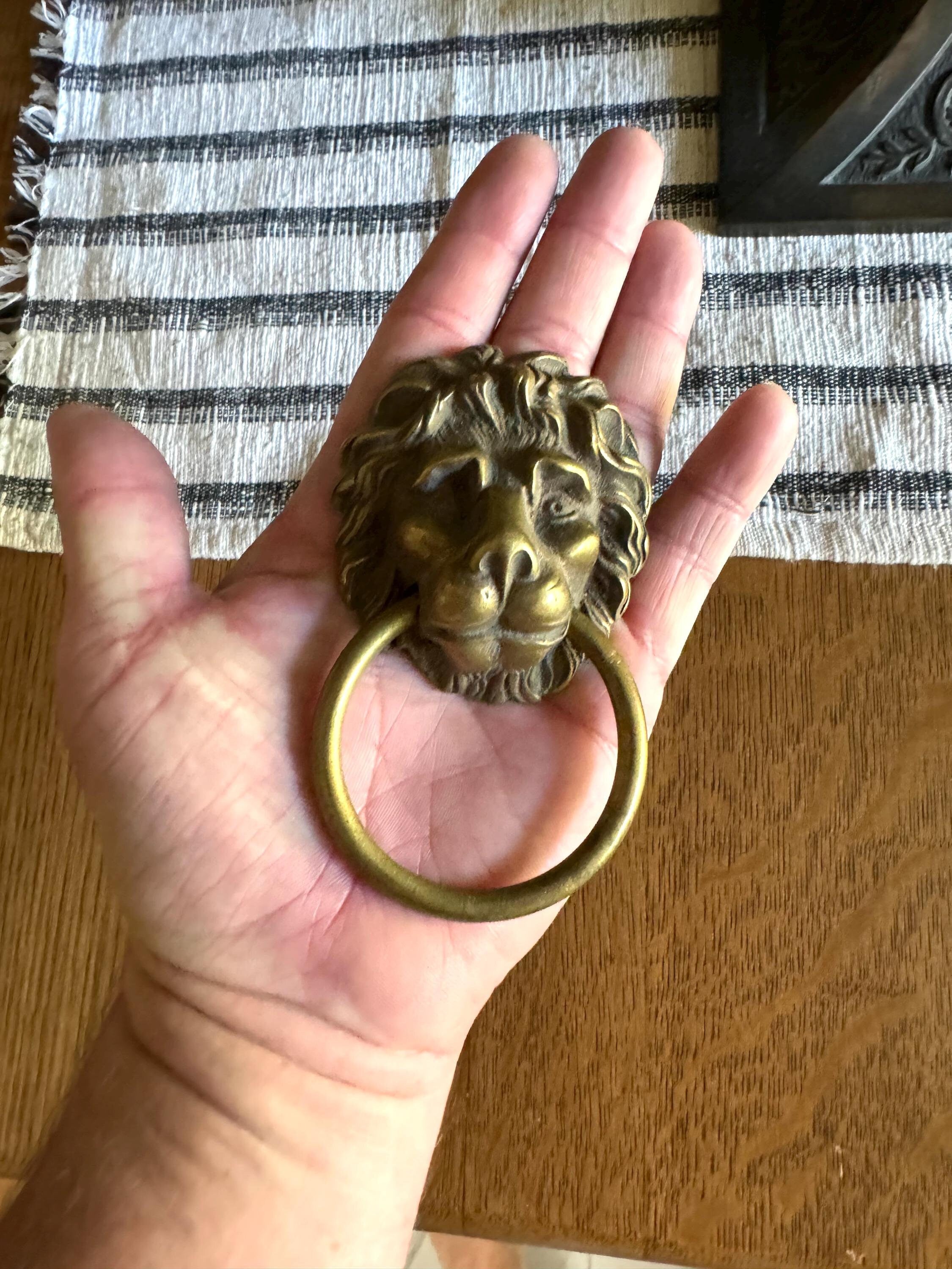 1 Large Vintage Brass Lion's Head Door Pull | Rustic Door Knocker | Lion Head Door Pull | Decorative Hollywood Regency Drawer Pull | Price for 1