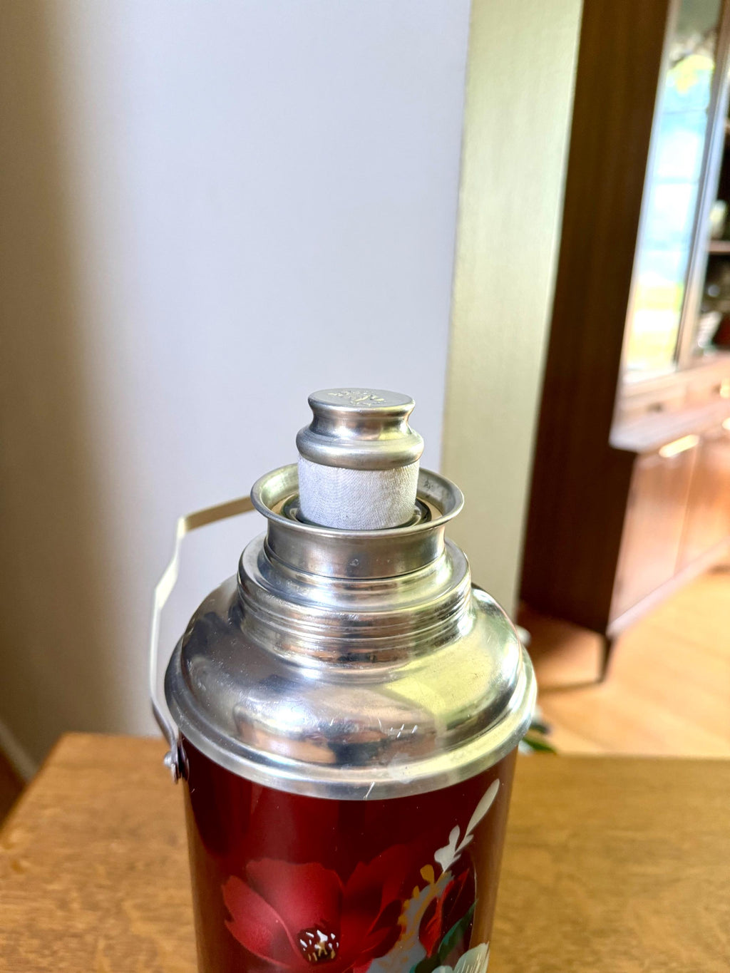Vtg Deer Brand Thermos Bottle | Large Red Deer Brand Thermos | Vtg Floral Thermos | Aluminum Deer Brand Thermos