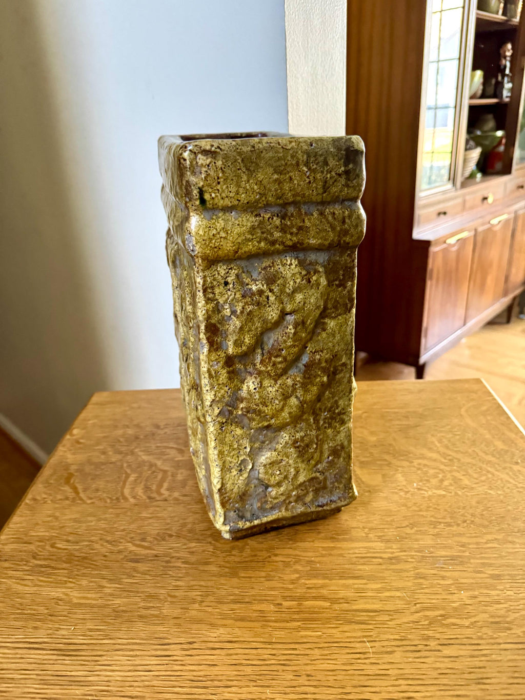 Large Square Ceramic Planter| Medieval Style Plant Vessel| Ceramic Cross Planter| Large English Crest Planter| 13" Tall English Ceramic Pot