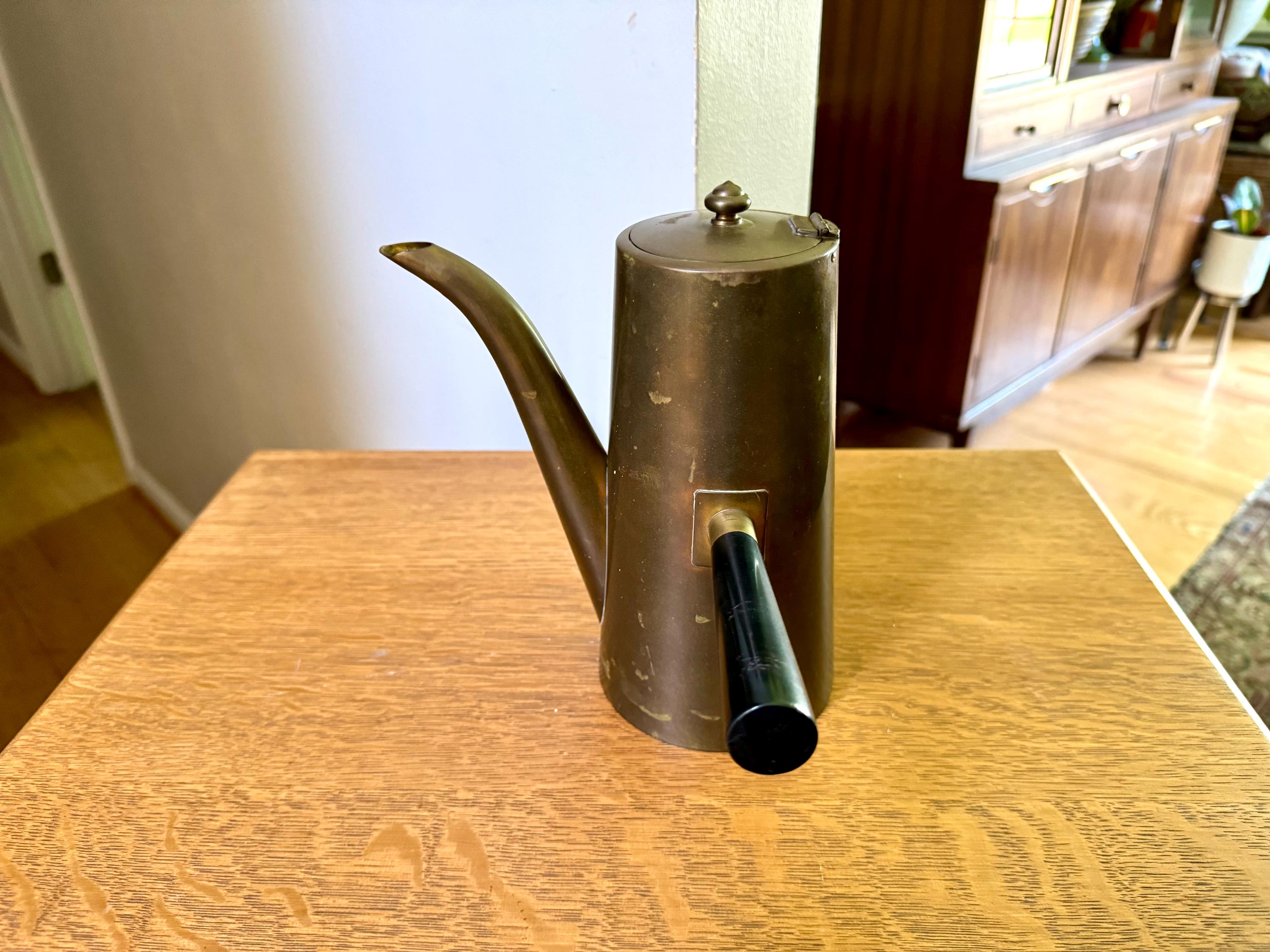Vtg Turkish Style Brass Tea Pot | Mid Century Modern Brass Tea Server with Wood Handle | Brass Middle Eastern Coffee Po