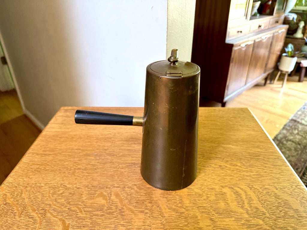 Vtg Turkish Style Brass Tea Pot | Mid Century Modern Brass Tea Server with Wood Handle | Brass Middle Eastern Coffee Po