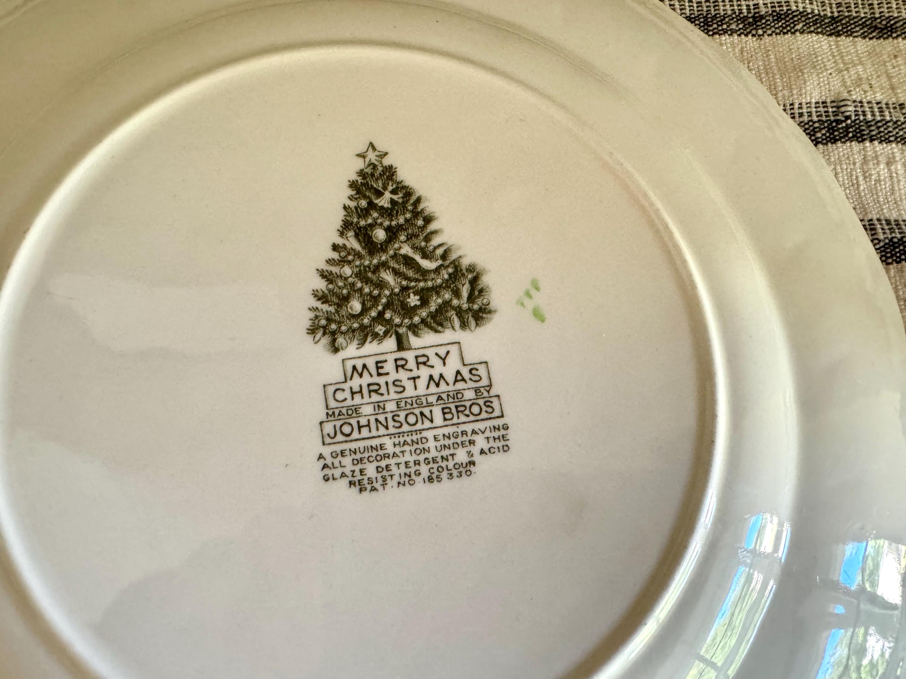 Vtg Johnson Bros. Christmas Serving Plate | 1950's English Hand Engraved Christmas Scene Plate