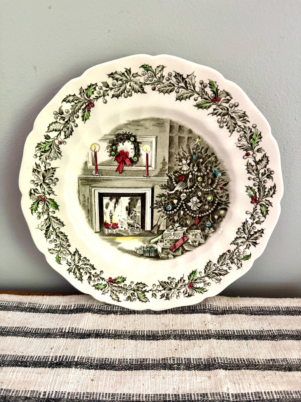 Vtg Johnson Bros. Christmas Serving Plate | 1950's English Hand Engraved Christmas Scene Plate