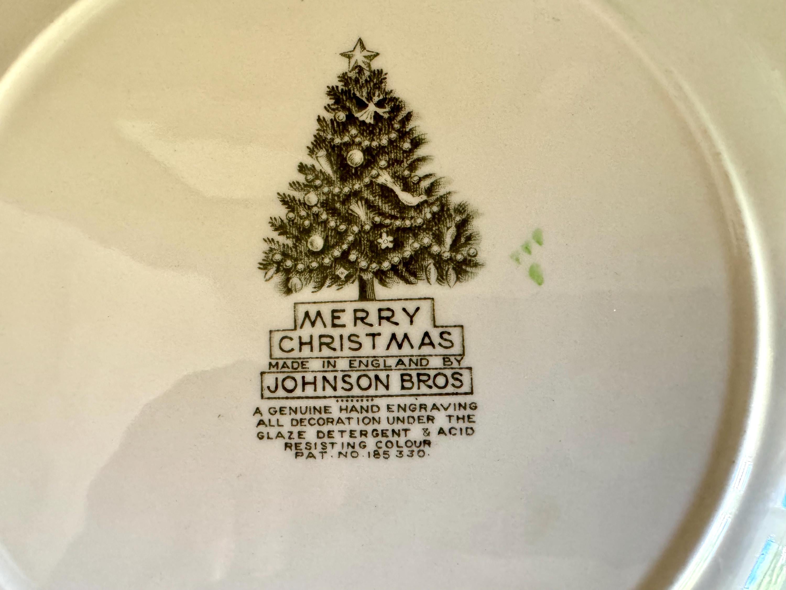 Vtg Johnson Bros. Christmas Serving Plate | 1950's English Hand Engraved Christmas Scene Plate