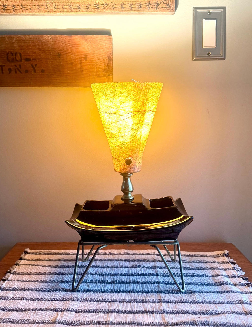 Fiberglass Bullet Shade Ceramic Lamp | Black Ceramic Planter Lamp | Fiberglass Cone Lamp | Atomic Vanity Lamp | Art Decor Accent Lamp