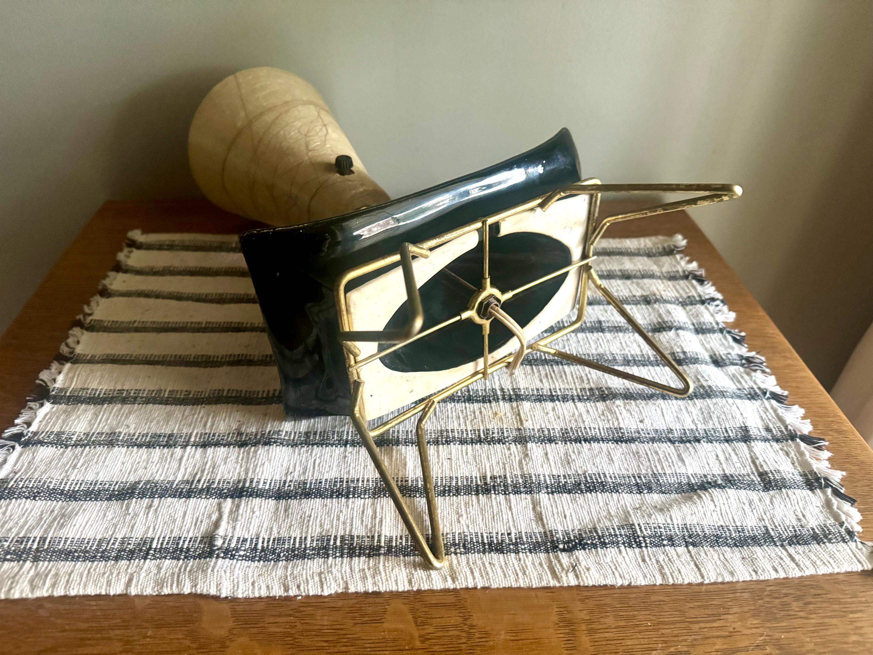 Fiberglass Bullet Shade Ceramic Lamp | Black Ceramic Planter Lamp | Fiberglass Cone Lamp | Atomic Vanity Lamp | Art Decor Accent Lamp