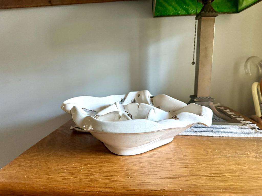 Mid Century White Abstract Ceramic Ashtray | Ceramic Ashtray | Retro Change Tray | Mid Century Modern Ceramic Dish | MCM Ashtray
