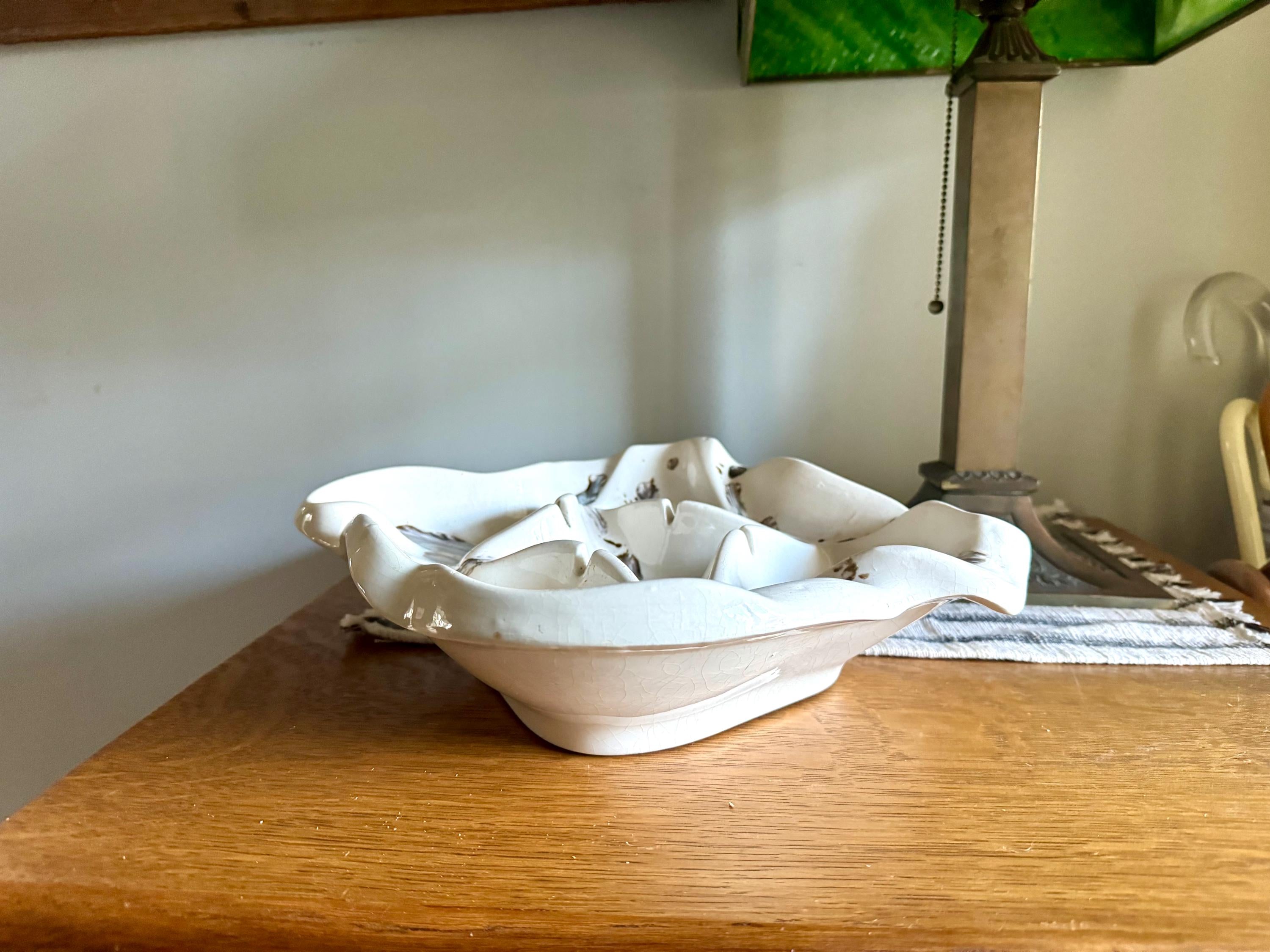 Mid Century White Abstract Ceramic Ashtray | Ceramic Ashtray | Retro Change Tray | Mid Century Modern Ceramic Dish | MCM Ashtray