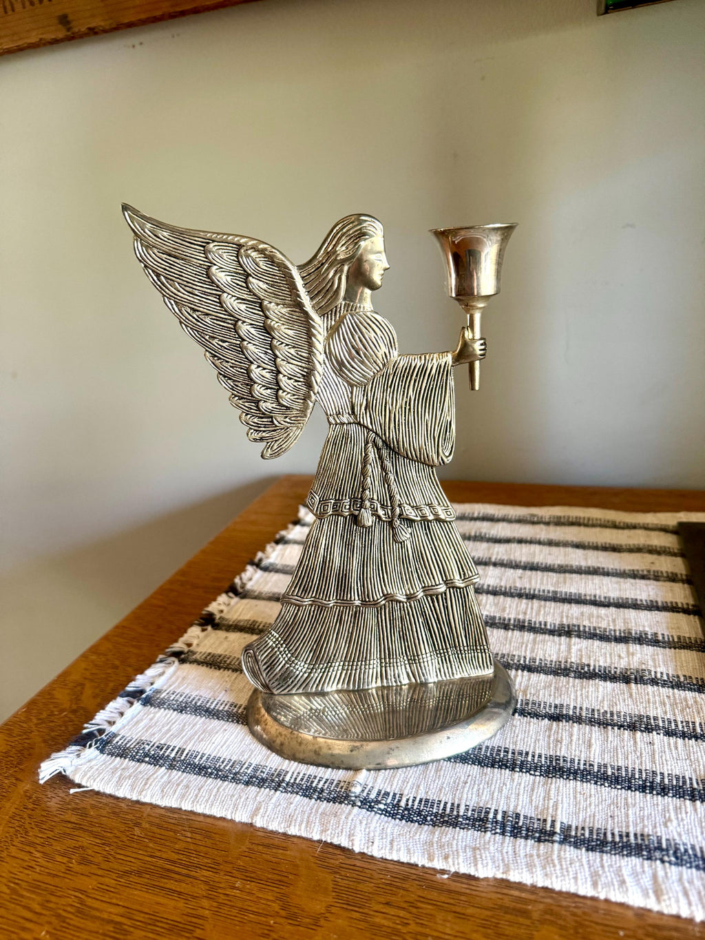 Vtg International Silver Company Angel Candlestick Holder | Silver Tall Angel Candle Holder | Holiday Angel Decor