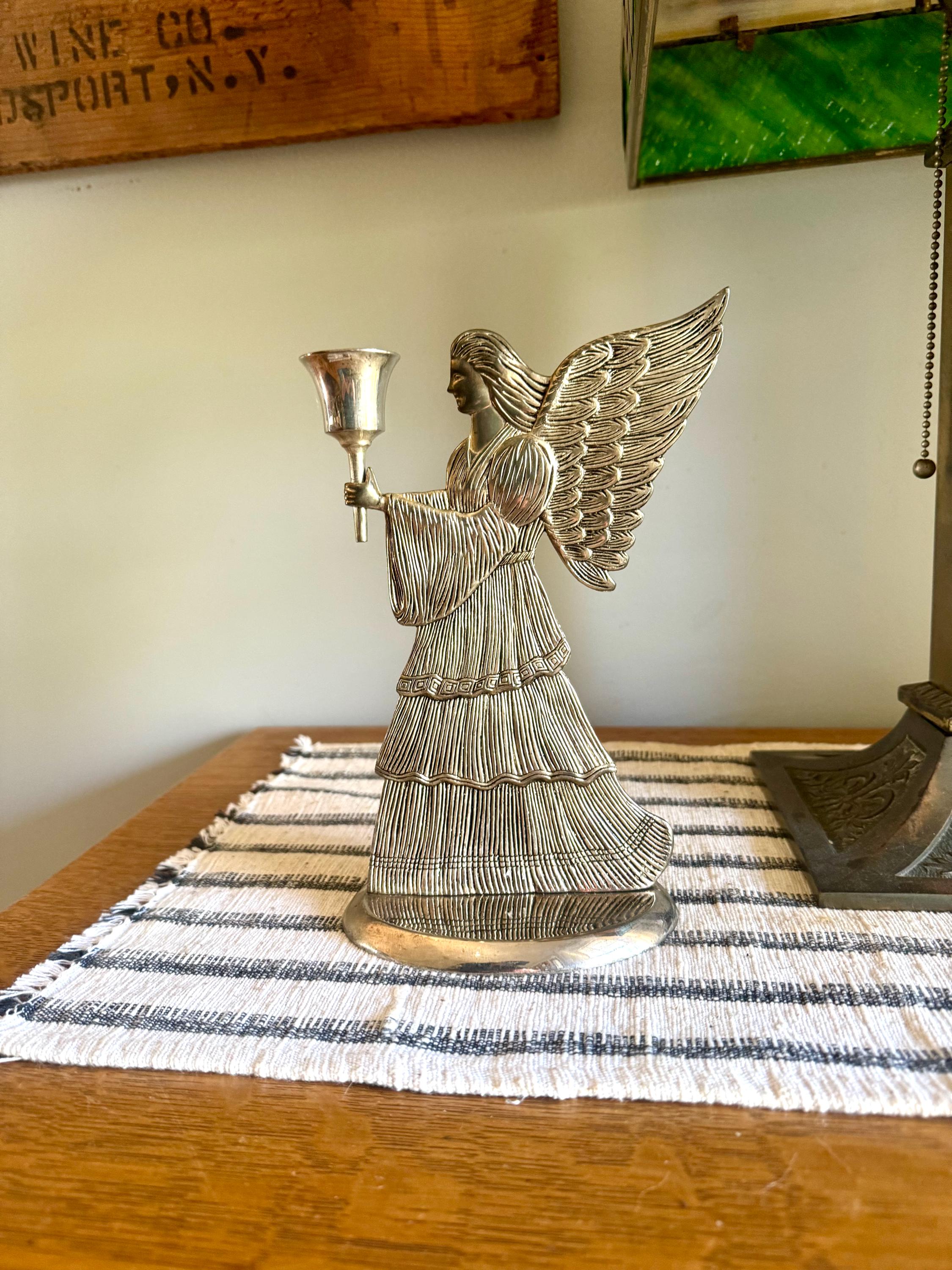 Vtg International Silver Company Angel Candlestick Holder | Silver Tall Angel Candle Holder | Holiday Angel Decor