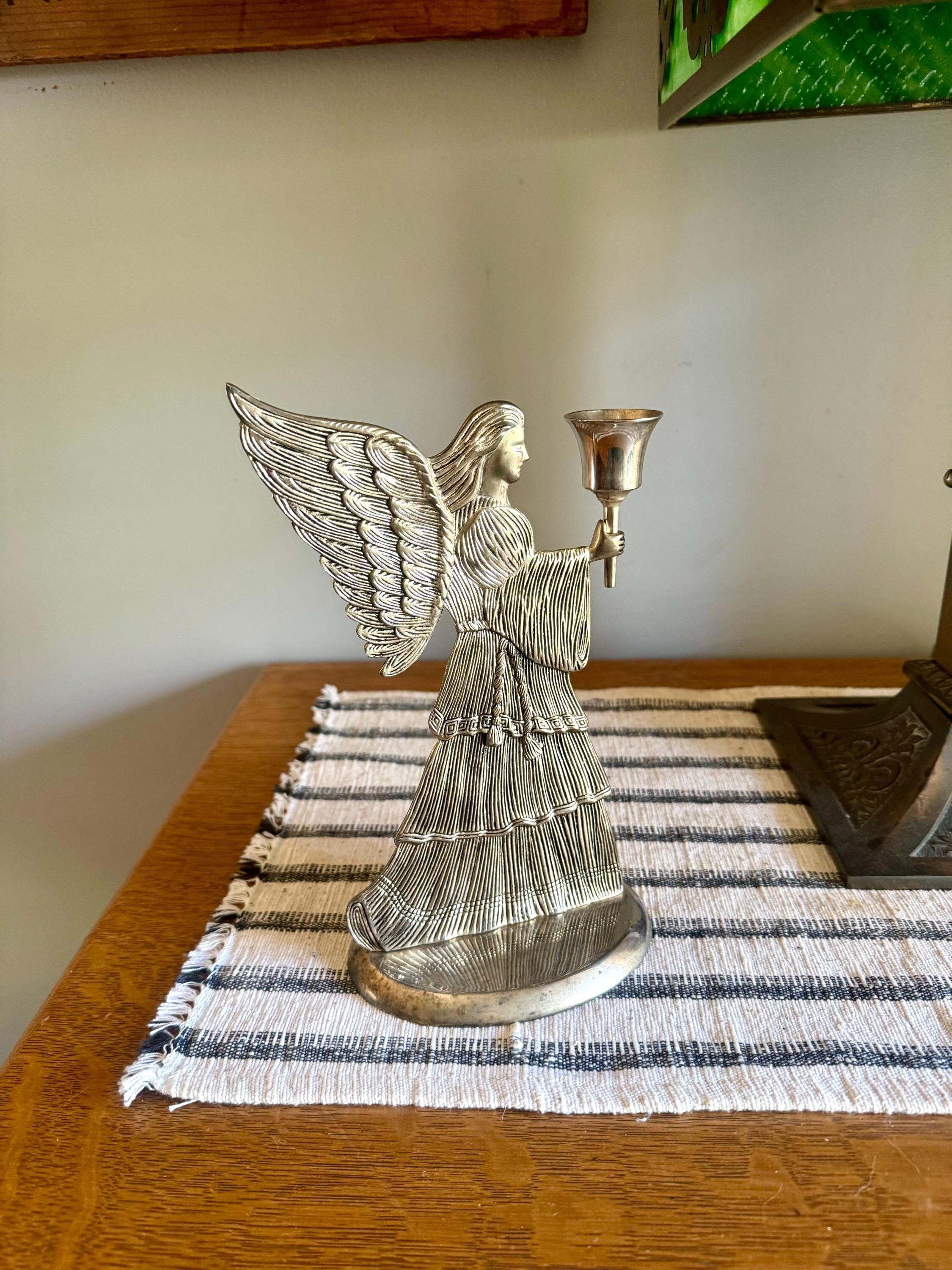 Vtg International Silver Company Angel Candlestick Holder | Silver Tall Angel Candle Holder | Holiday Angel Decor