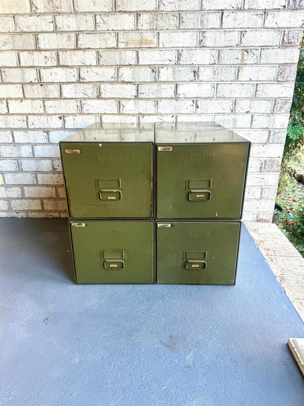 Vtg Industrial Metal Cabinets | 1 Stack-A-File Green Cabinet| 1 Large Stackable File Bin | 1 Industrial Storage Organizers (4 available)