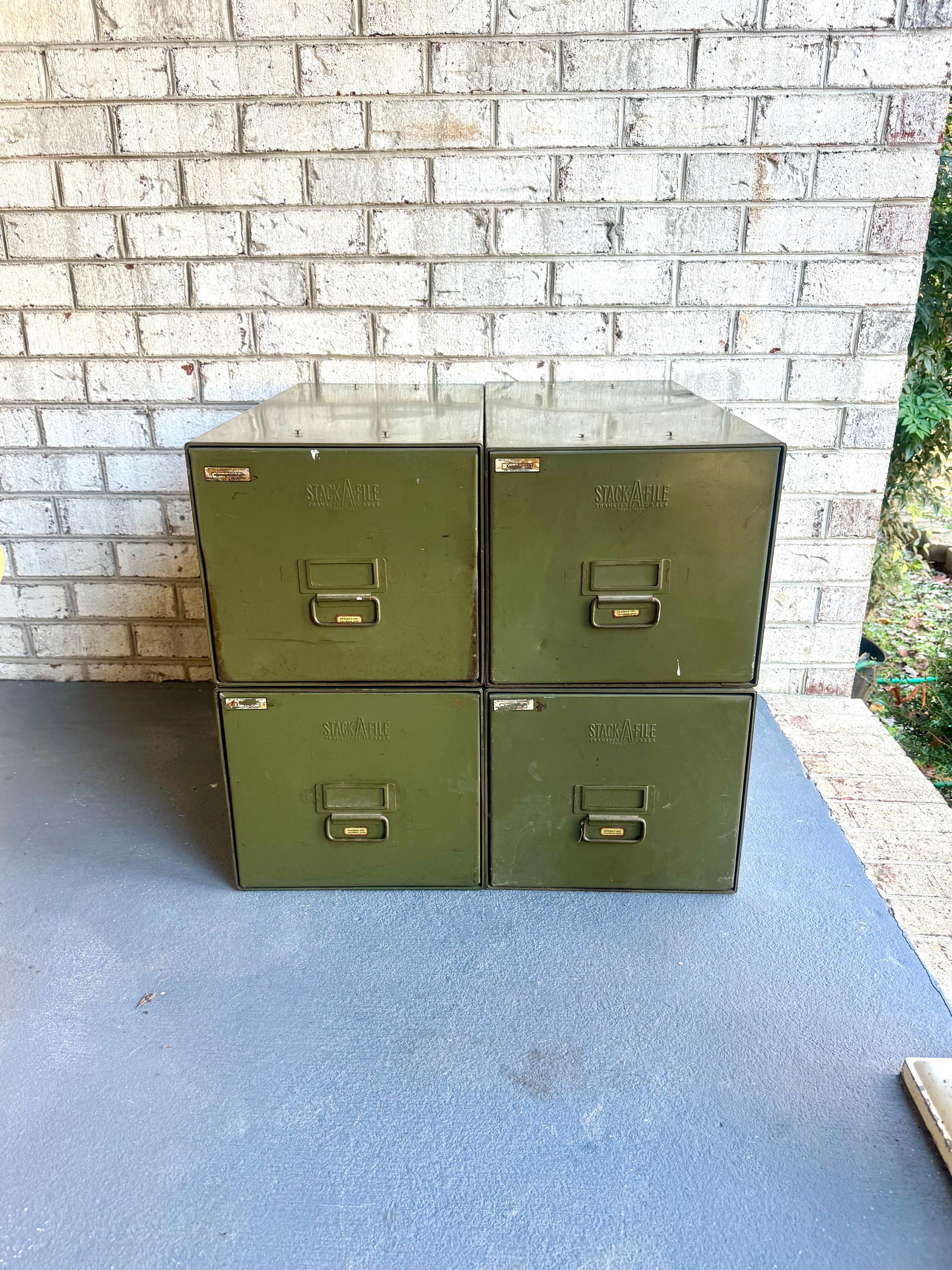 Vtg Industrial Metal Cabinets | 1 Stack-A-File Green Cabinet| 1 Large Stackable File Bin | 1 Industrial Storage Organizers (4 available)