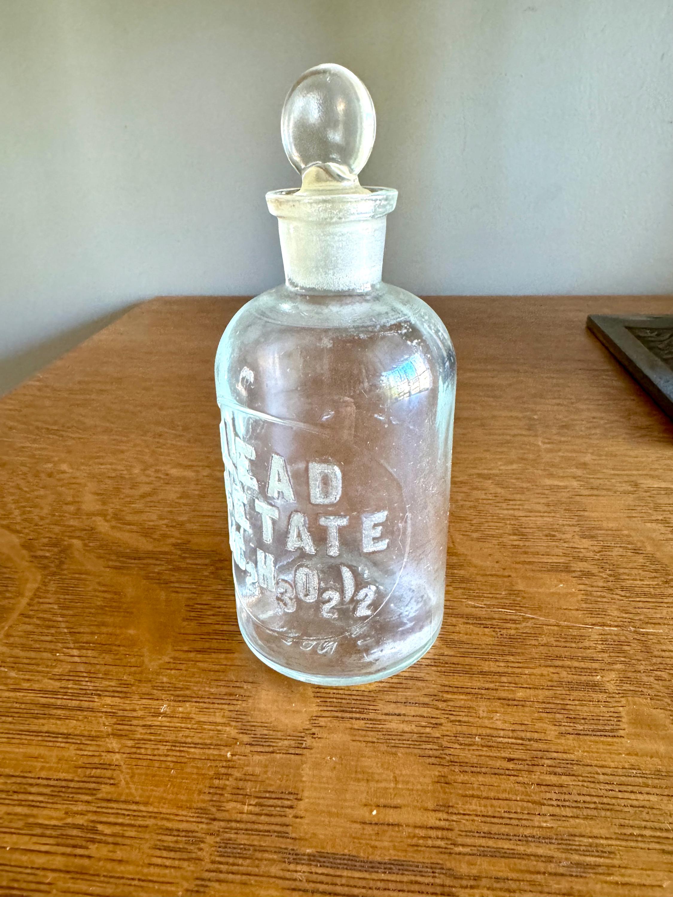 Vtg TCW Wheaton Glass 125ml LEAD ACETATE Chemical Reagent Bottle with Stopper | Apothecary Bottle | 5.25" Lab Bottle | Chemistry Bottle