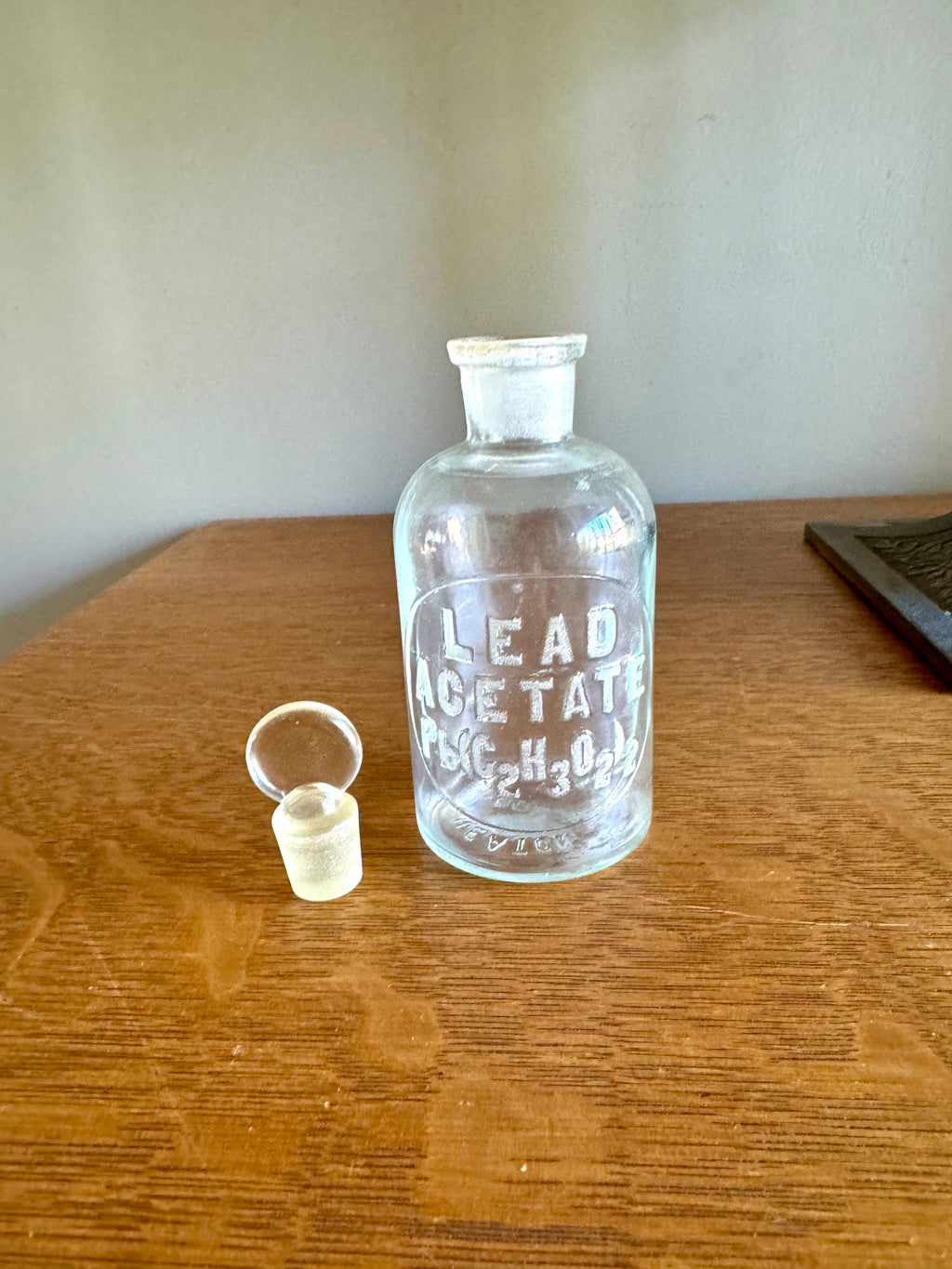 Vtg TCW Wheaton Glass 125ml LEAD ACETATE Chemical Reagent Bottle with Stopper | Apothecary Bottle | 5.25" Lab Bottle | Chemistry Bottle