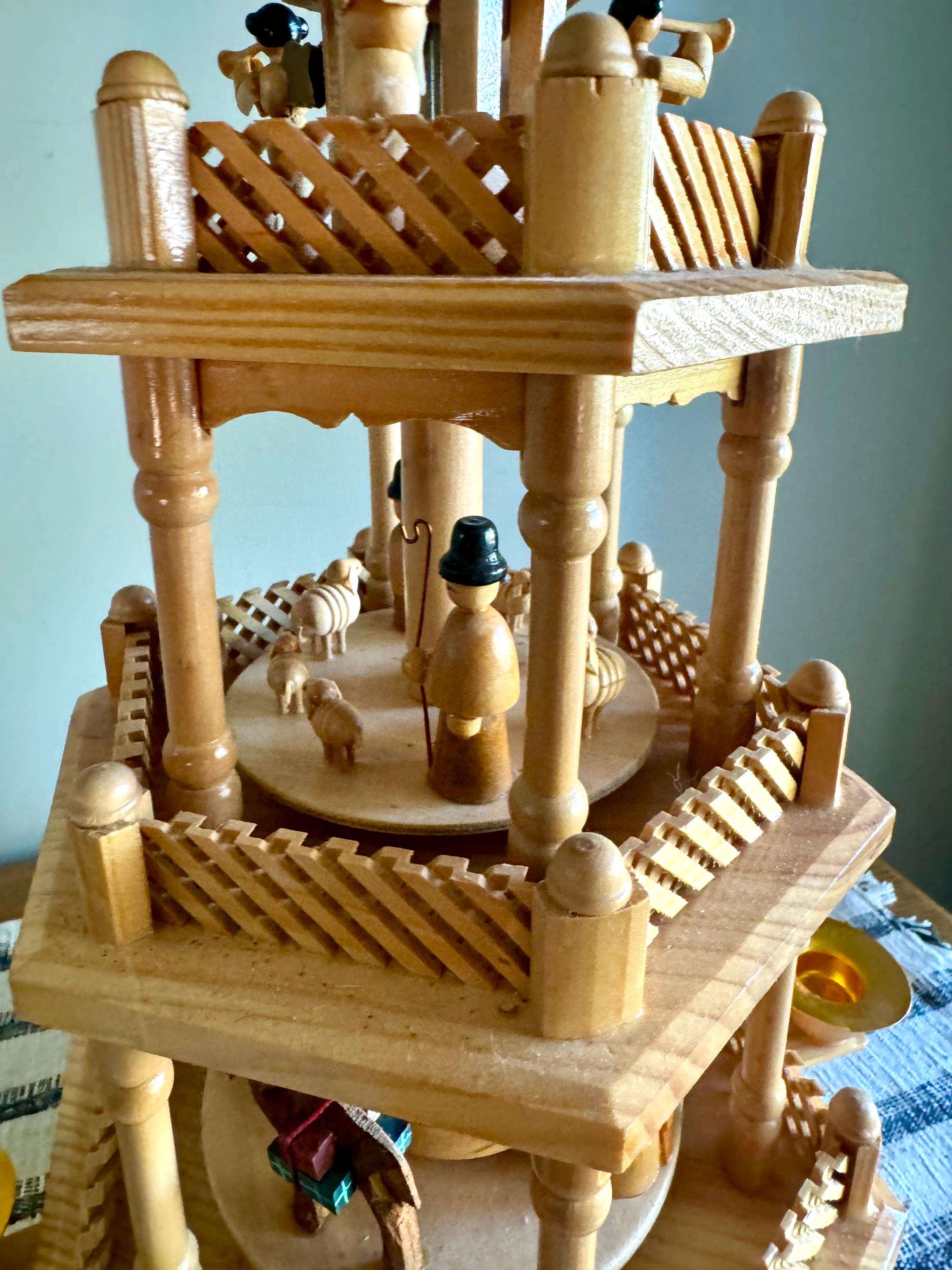 Vtg Astor Weihnachts Pyramide Tiered Carousel | Tradition German Style Holiday Tiered Carousel | 3 Tiered Erzgebirge Christmas Pyramid