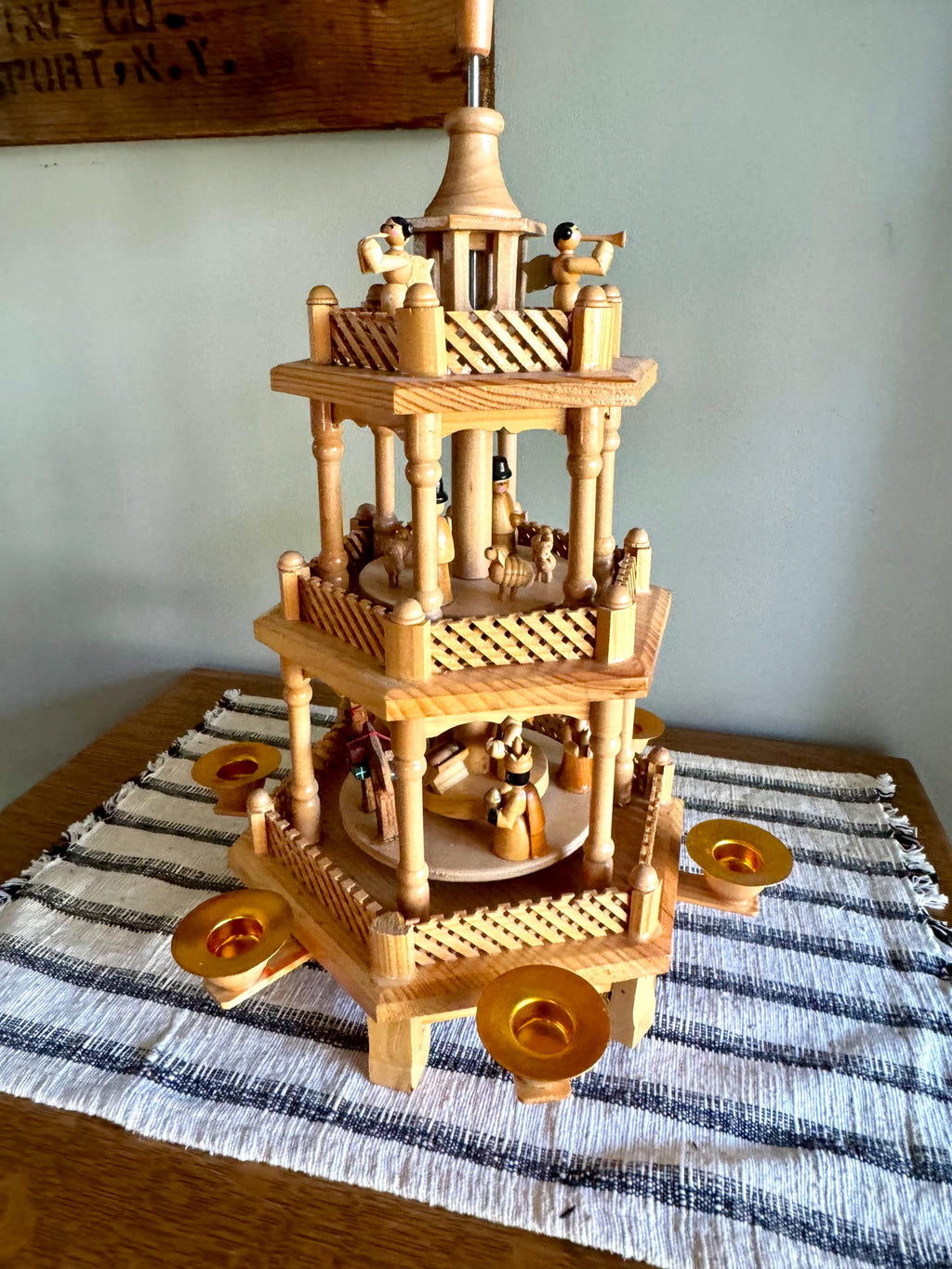 Vtg Astor Weihnachts Pyramide Tiered Carousel | Tradition German Style Holiday Tiered Carousel | 3 Tiered Erzgebirge Christmas Pyramid