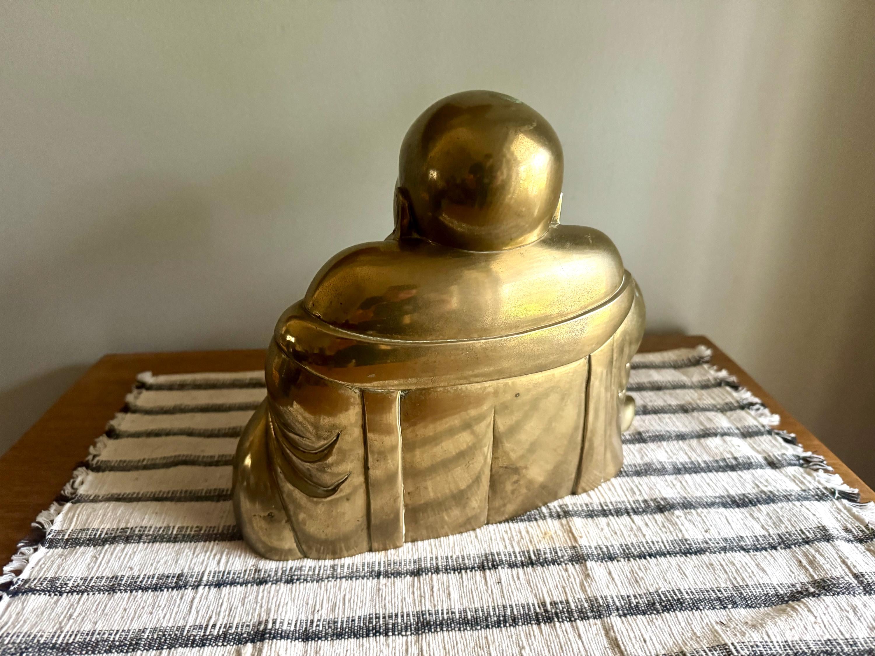 Vtg Large Brass Laughing Buddha | Large Brass Smiling Buddha Statue | Large Brass Buddha Figurine | Chinese Brass Sitting Buddha