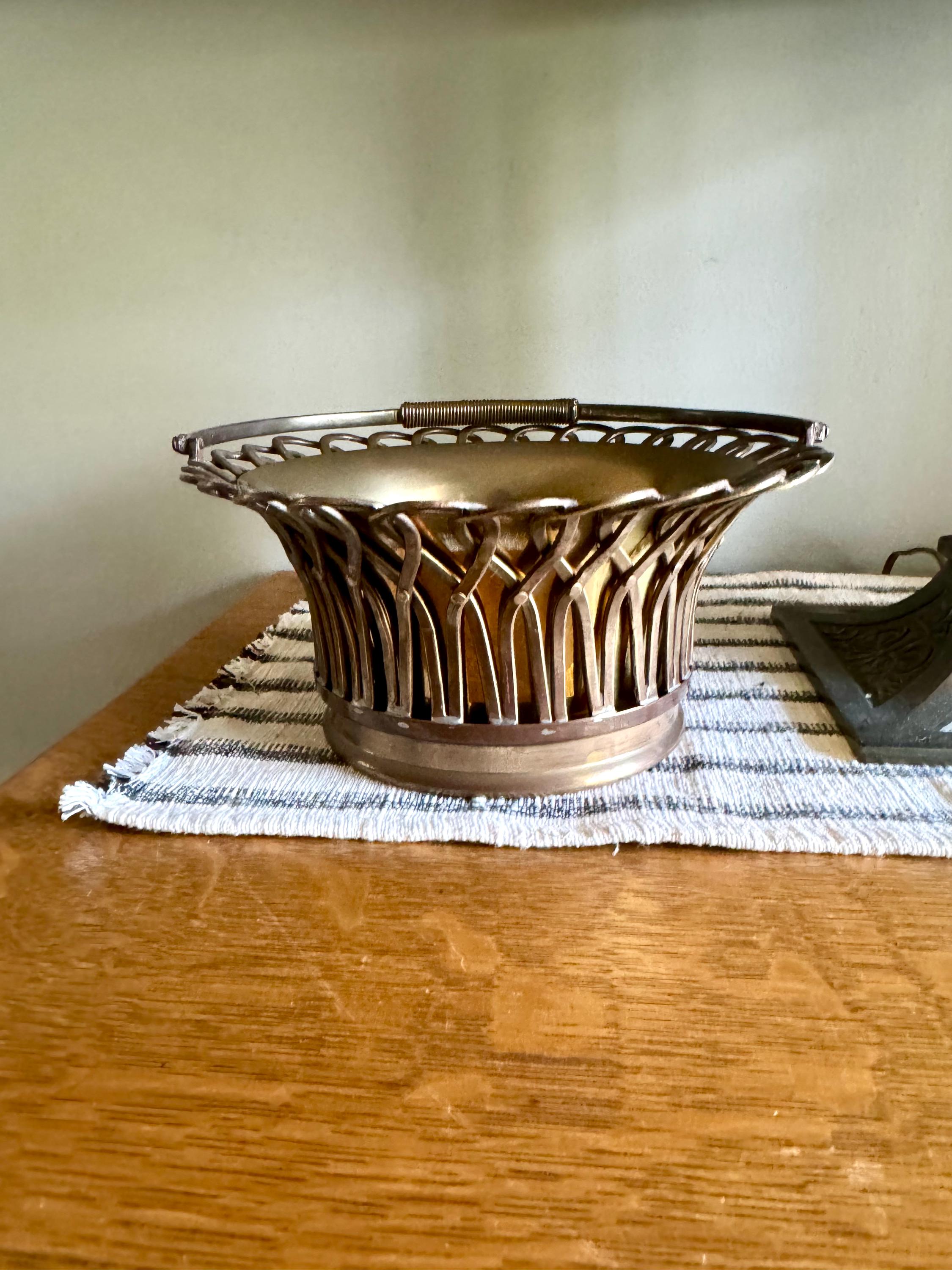 Vtg Woven Brass Mottahedeh Basket | Brass Planter Handled Basket | Solid Brass Basket Planter | Mottohedeh Brass Basket Centerpiece