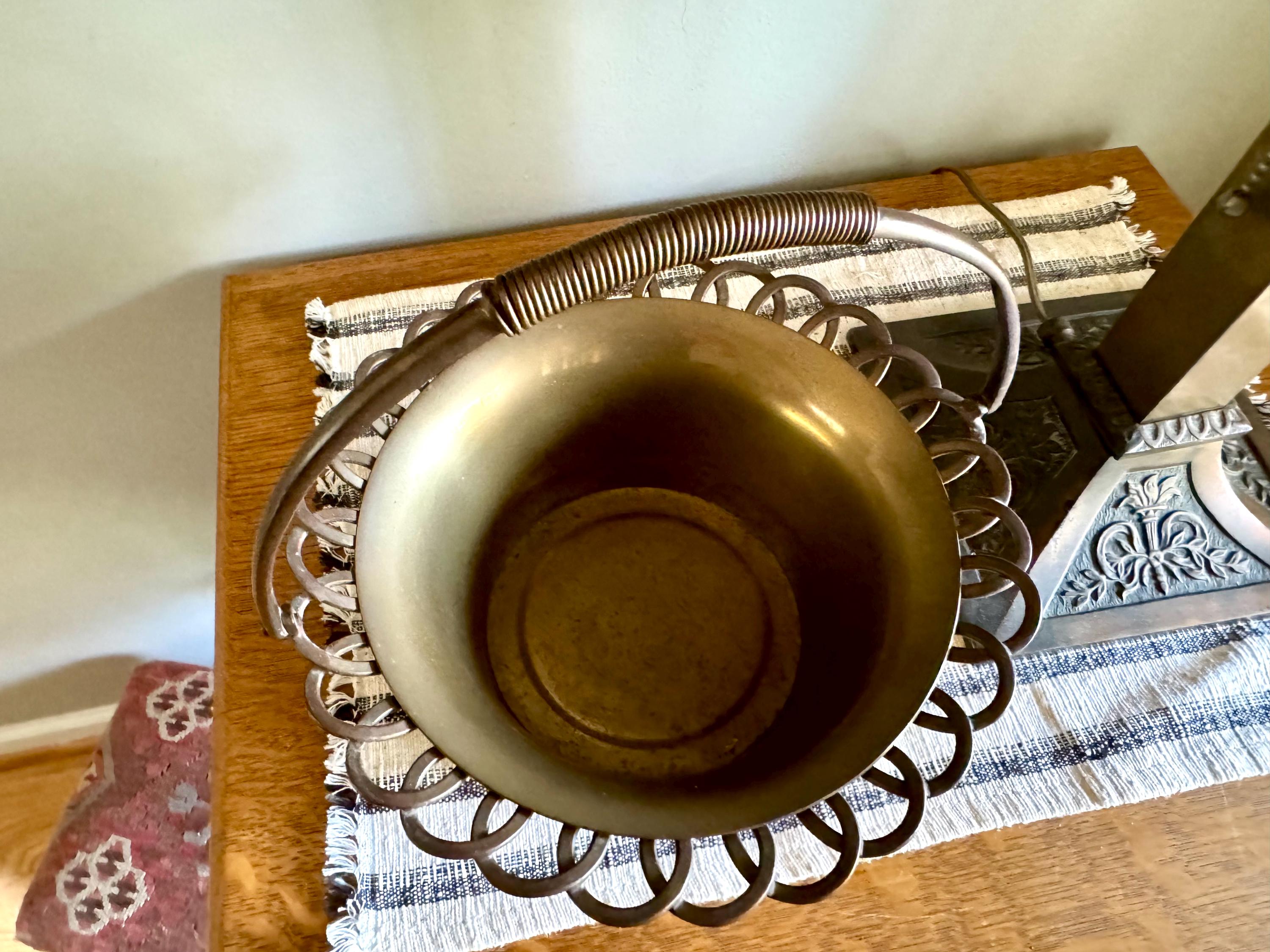 Vtg Woven Brass Mottahedeh Basket | Brass Planter Handled Basket | Solid Brass Basket Planter | Mottohedeh Brass Basket Centerpiece