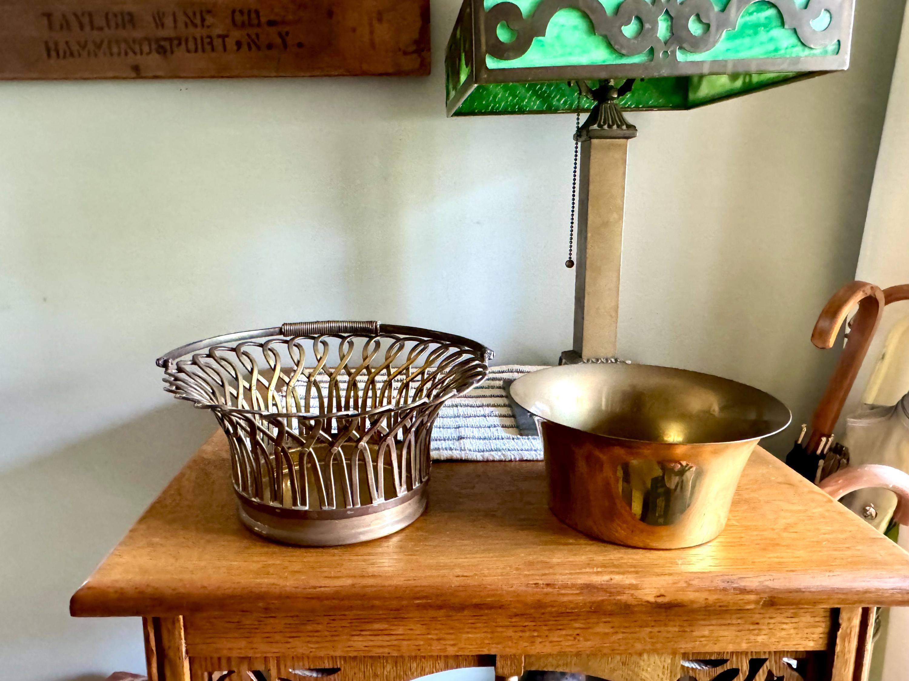 Vtg Woven Brass Mottahedeh Basket | Brass Planter Handled Basket | Solid Brass Basket Planter | Mottohedeh Brass Basket Centerpiece
