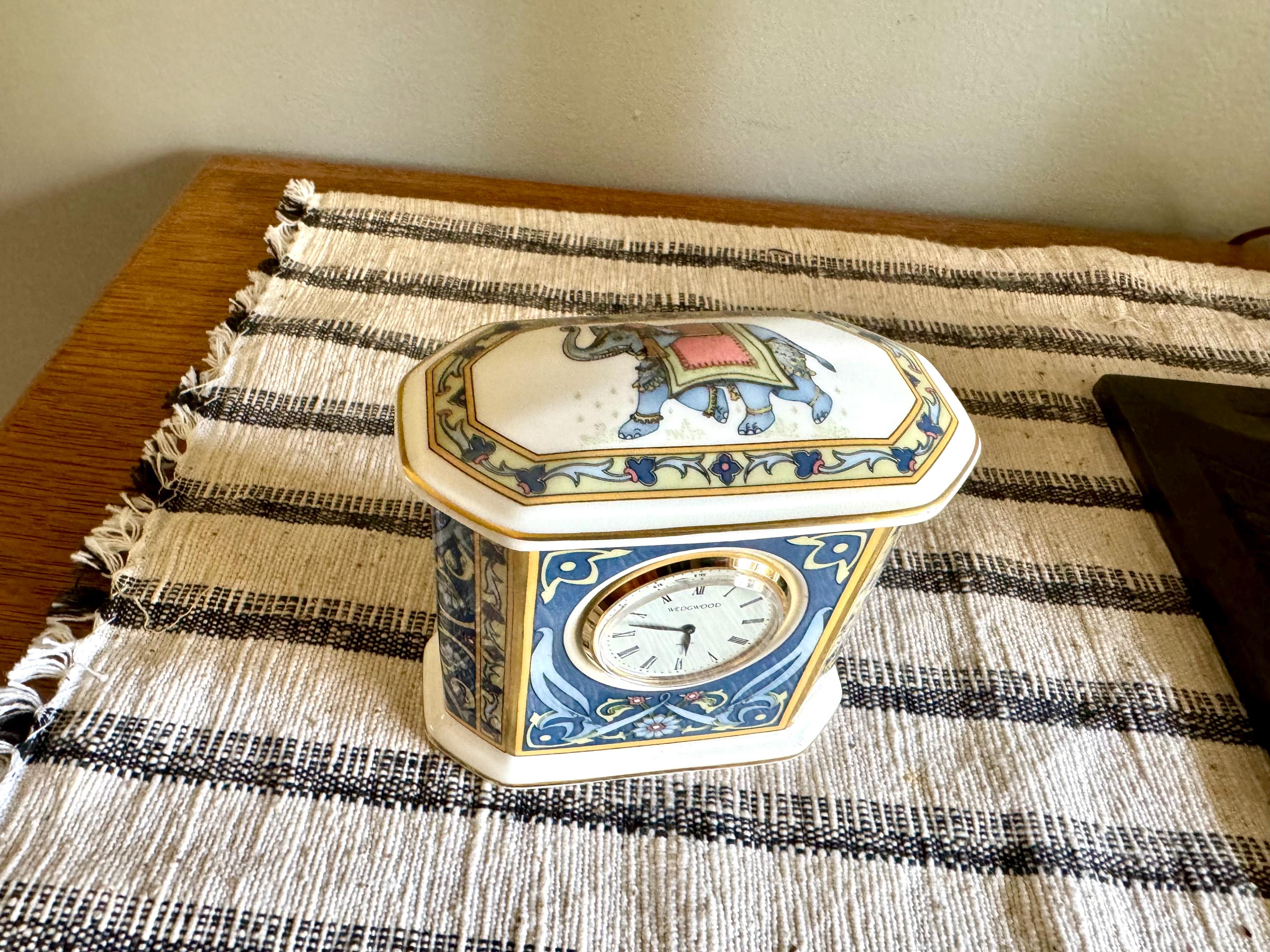 Vtg Wedgwood Blue Elephant Small Desk Clock | Wedgwood Bone China Elephant Clock | Wedgwood Blue Elephant Table Clock