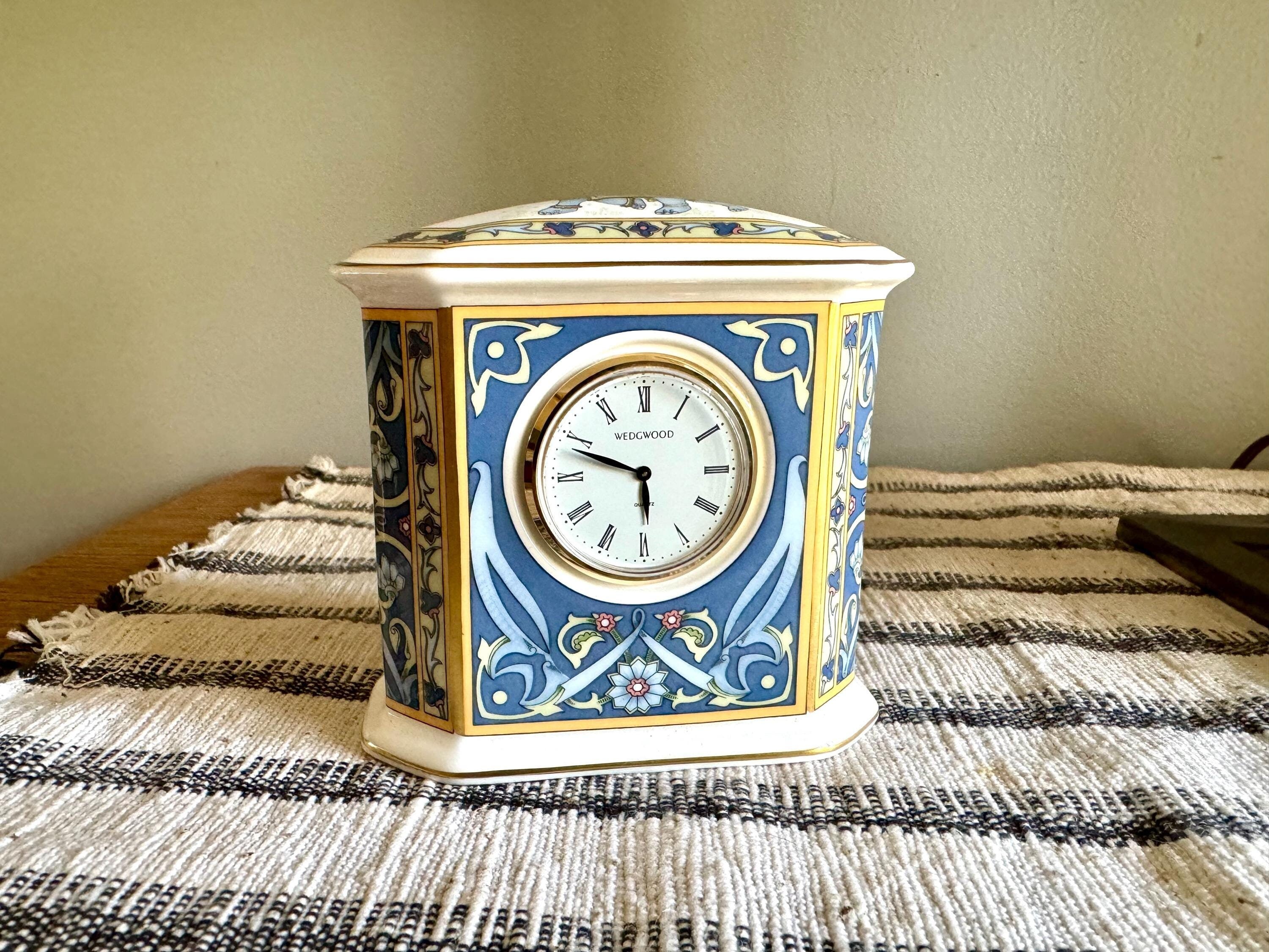 Vtg Wedgwood Blue Elephant Small Desk Clock | Wedgwood Bone China Elephant Clock | Wedgwood Blue Elephant Table Clock