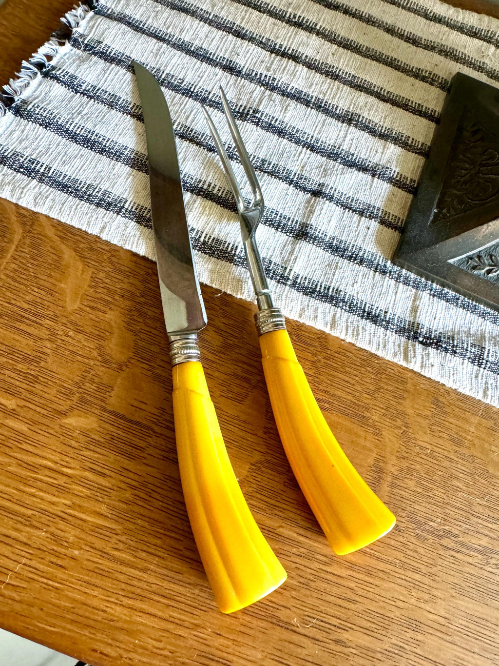Vtg Hullcraft Carving Set| Bakelite Handle Dinner Carving Set| Sheffield England Stainless Steel Turkey Carving Set | Knife and Fork Set