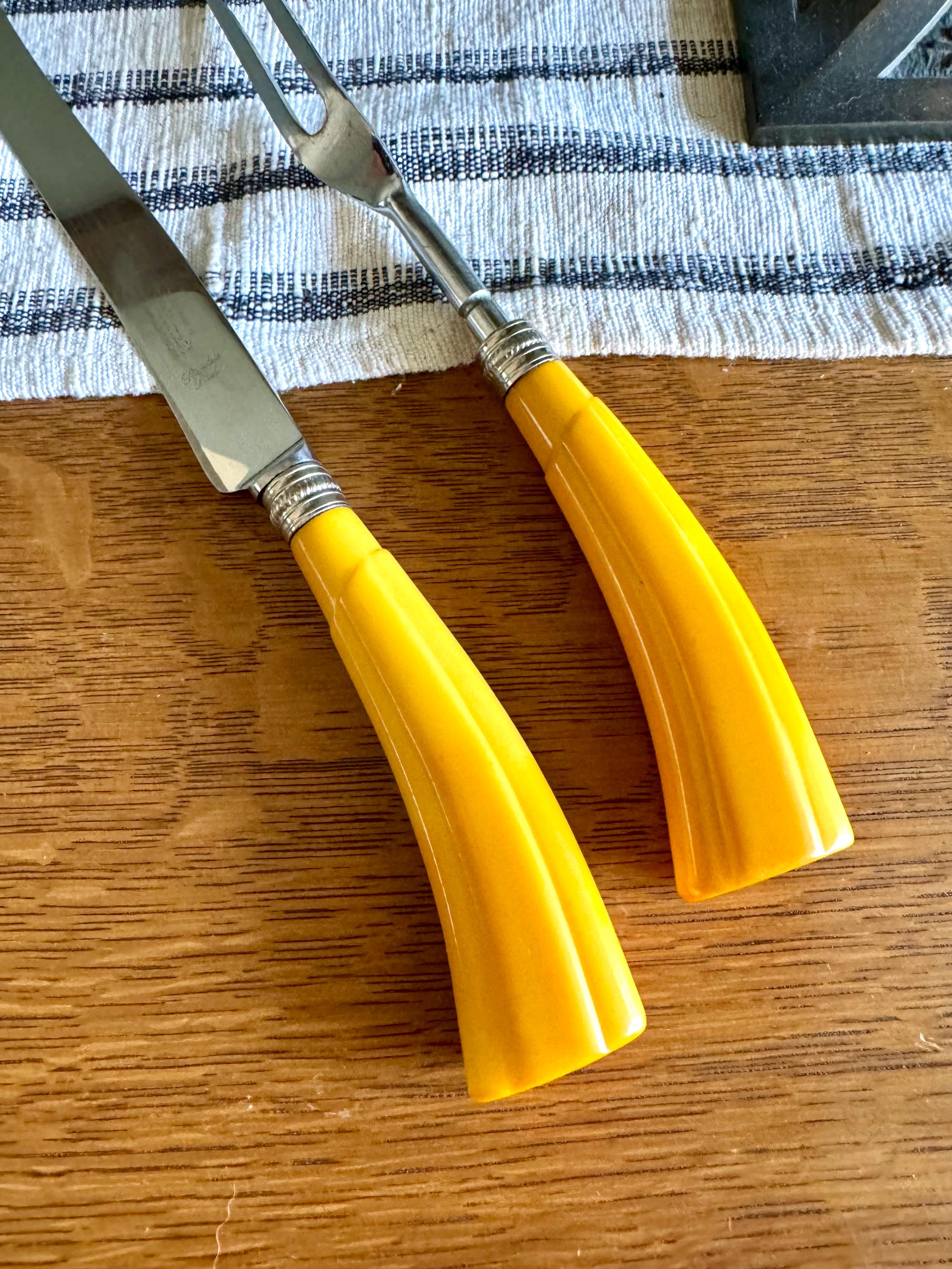 Vtg Hullcraft Carving Set| Bakelite Handle Dinner Carving Set| Sheffield England Stainless Steel Turkey Carving Set | Knife and Fork Set