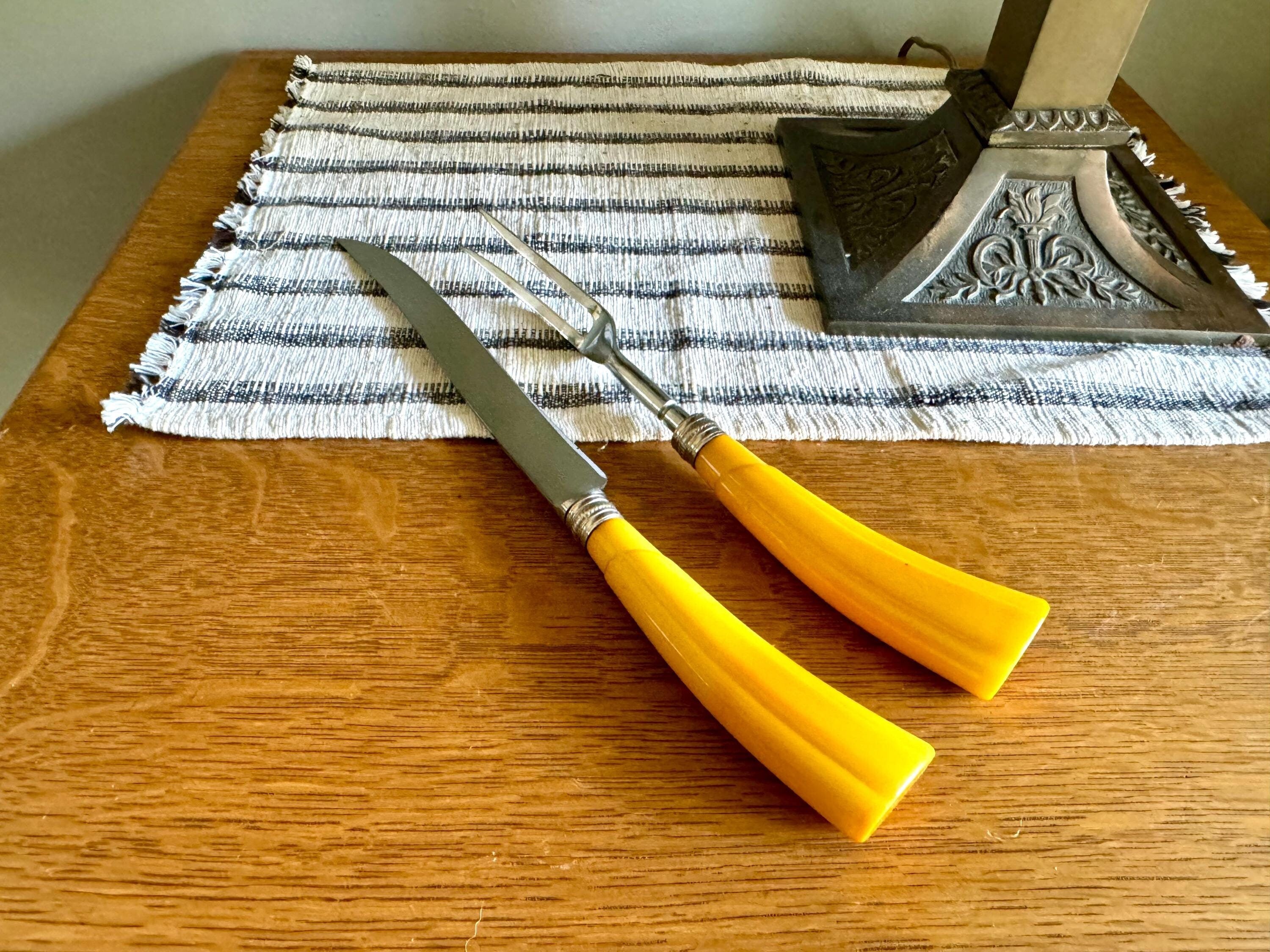 Vtg Hullcraft Carving Set| Bakelite Handle Dinner Carving Set| Sheffield England Stainless Steel Turkey Carving Set | Knife and Fork Set