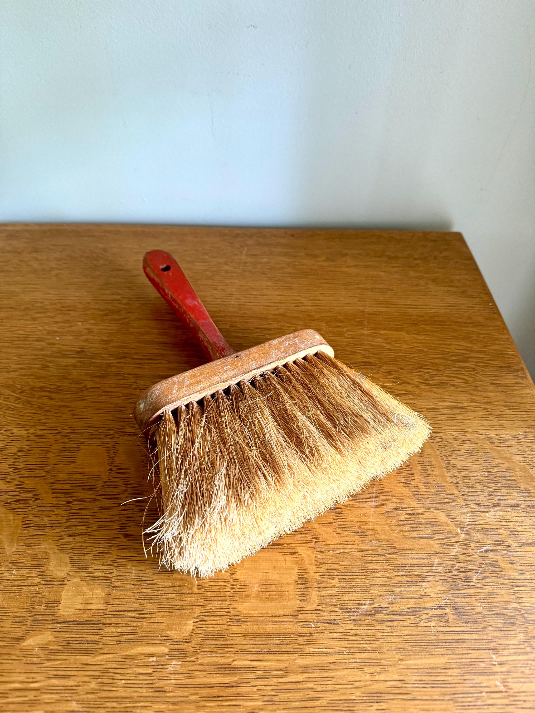Vtg Jumbo Wood Handled Wall Paper Brush | Rustic Bristle Brush | Large Masonry Brush | Red Handle Paste Brush | Rustic Tools