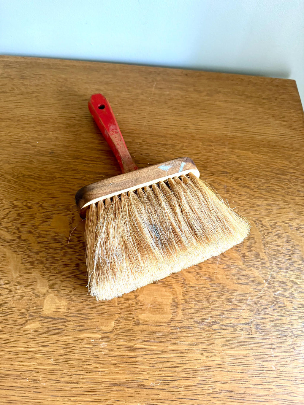 Vtg Jumbo Wood Handled Wall Paper Brush | Rustic Bristle Brush | Large Masonry Brush | Red Handle Paste Brush | Rustic Tools